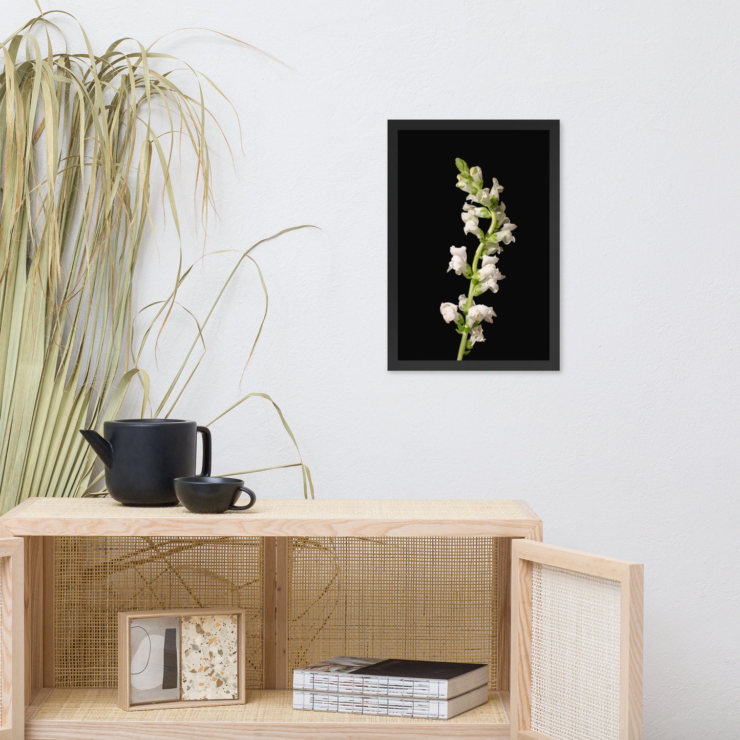 White Snapdragons Floral Nature Photo Framed Wall Art Print