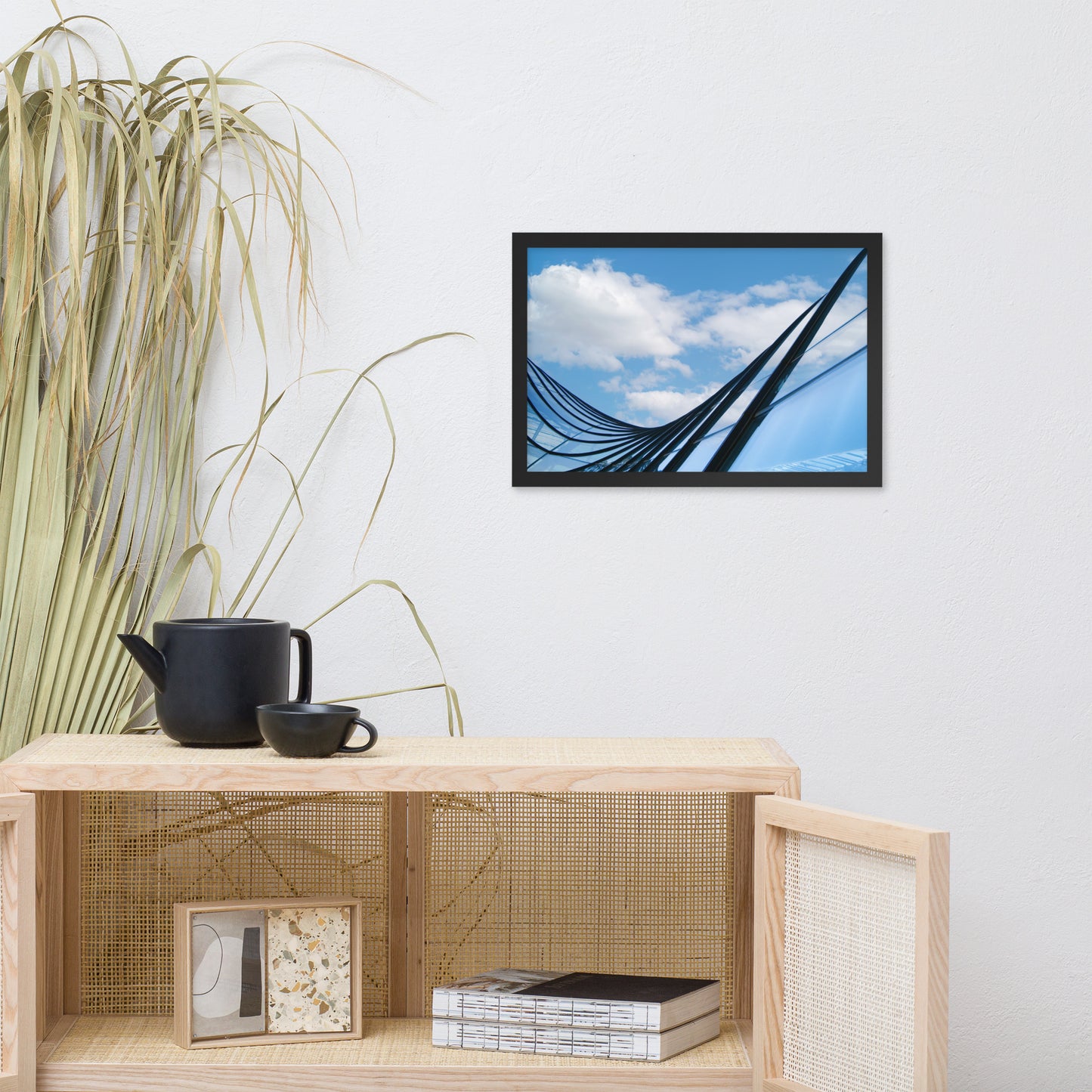 Glass and Azure Architectural Photograph Framed Wall Art Print