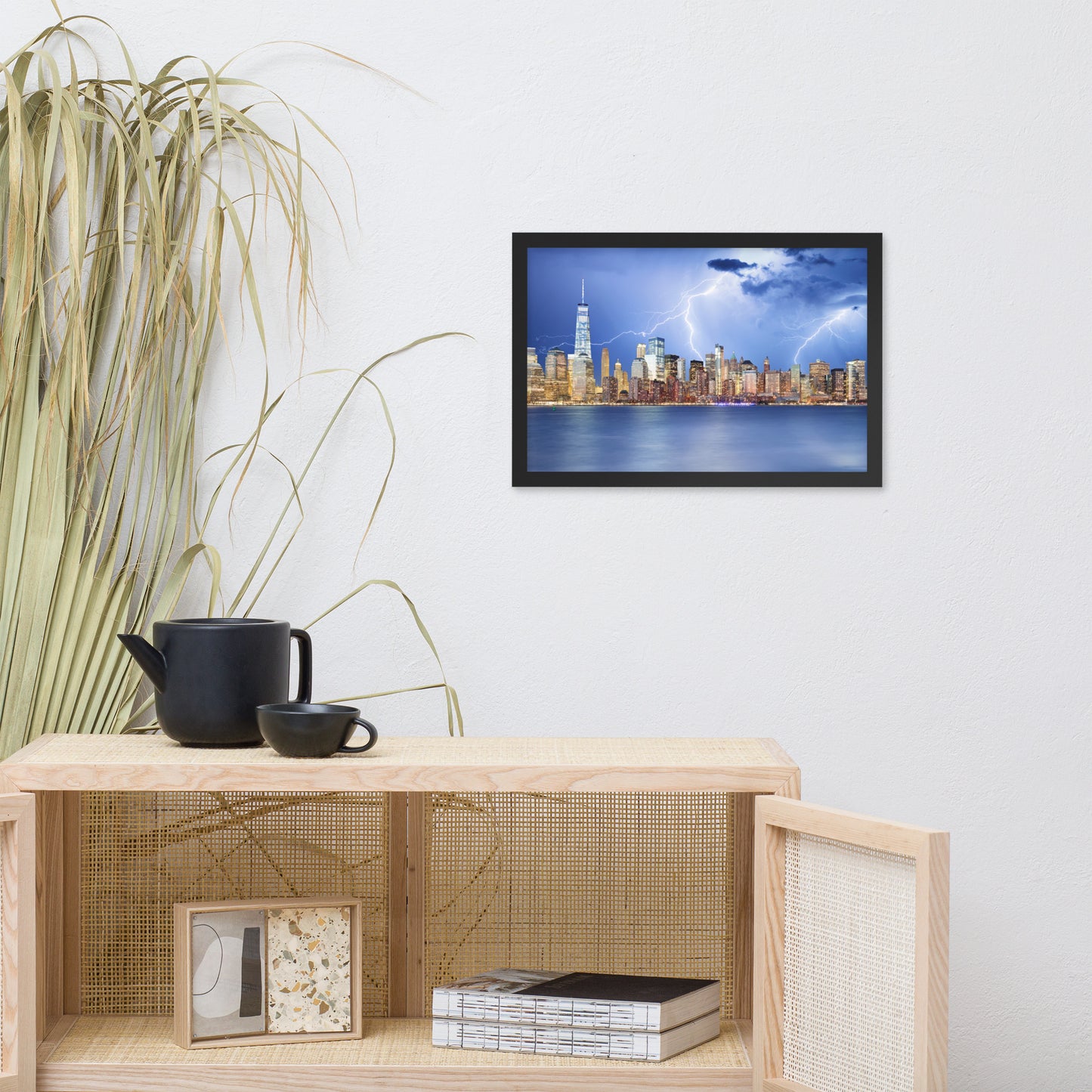 Electrifying New York Lightning Strikes the Skyline Architectural Photograph Framed Wall Art Print