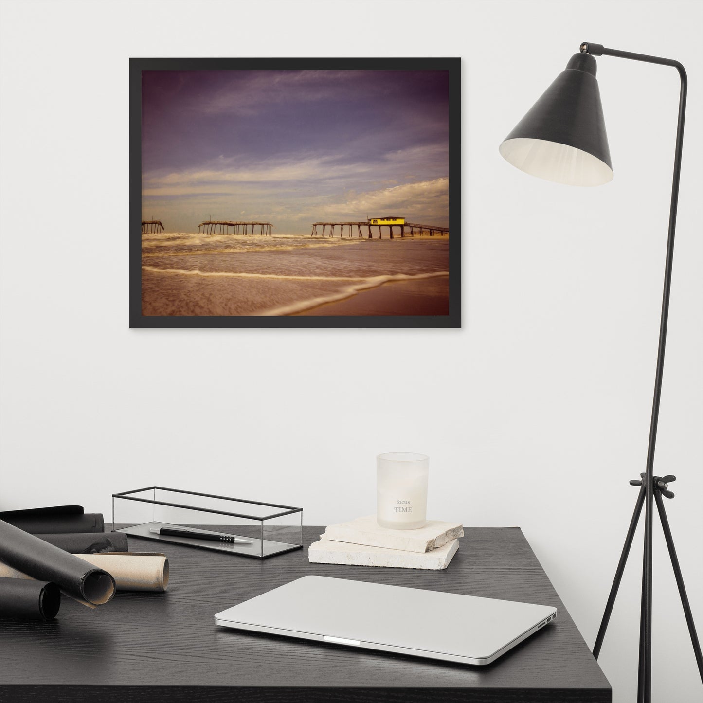 Real Estate Office Wall Art: Aged View of Frisco Pier Beach / Coastal / Seascape / Rustic / Nature / Landscape Photograph Framed Wall Art Print - Wall Decor - Artwork