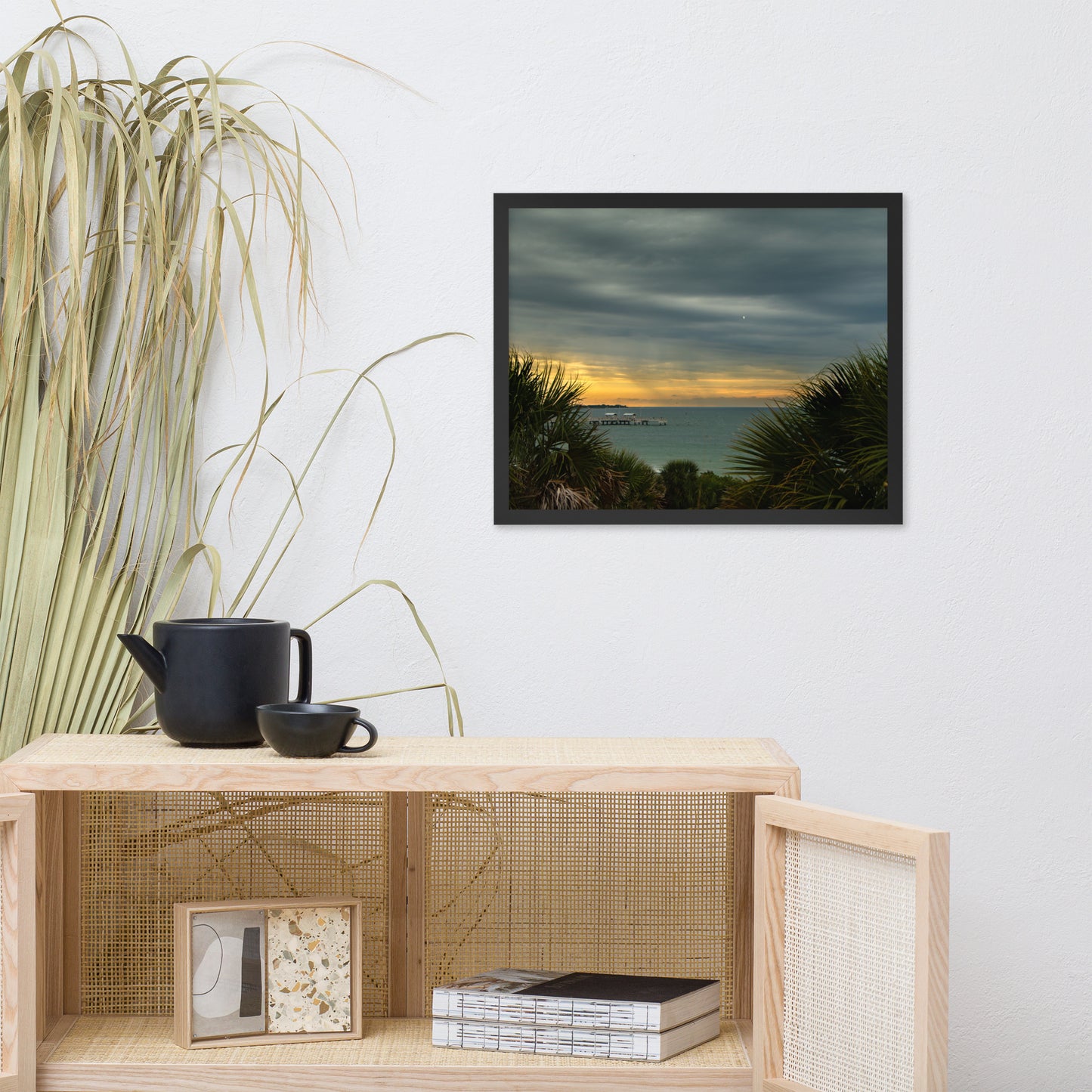 Cloudy Rainy Sunset De Soto Beach Framed Photo Paper Wall Art Prints