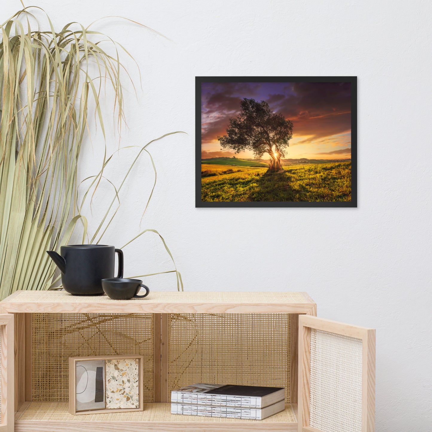 Countryside Olive Tree Sunset Landscape Photo Framed Wall Art Print