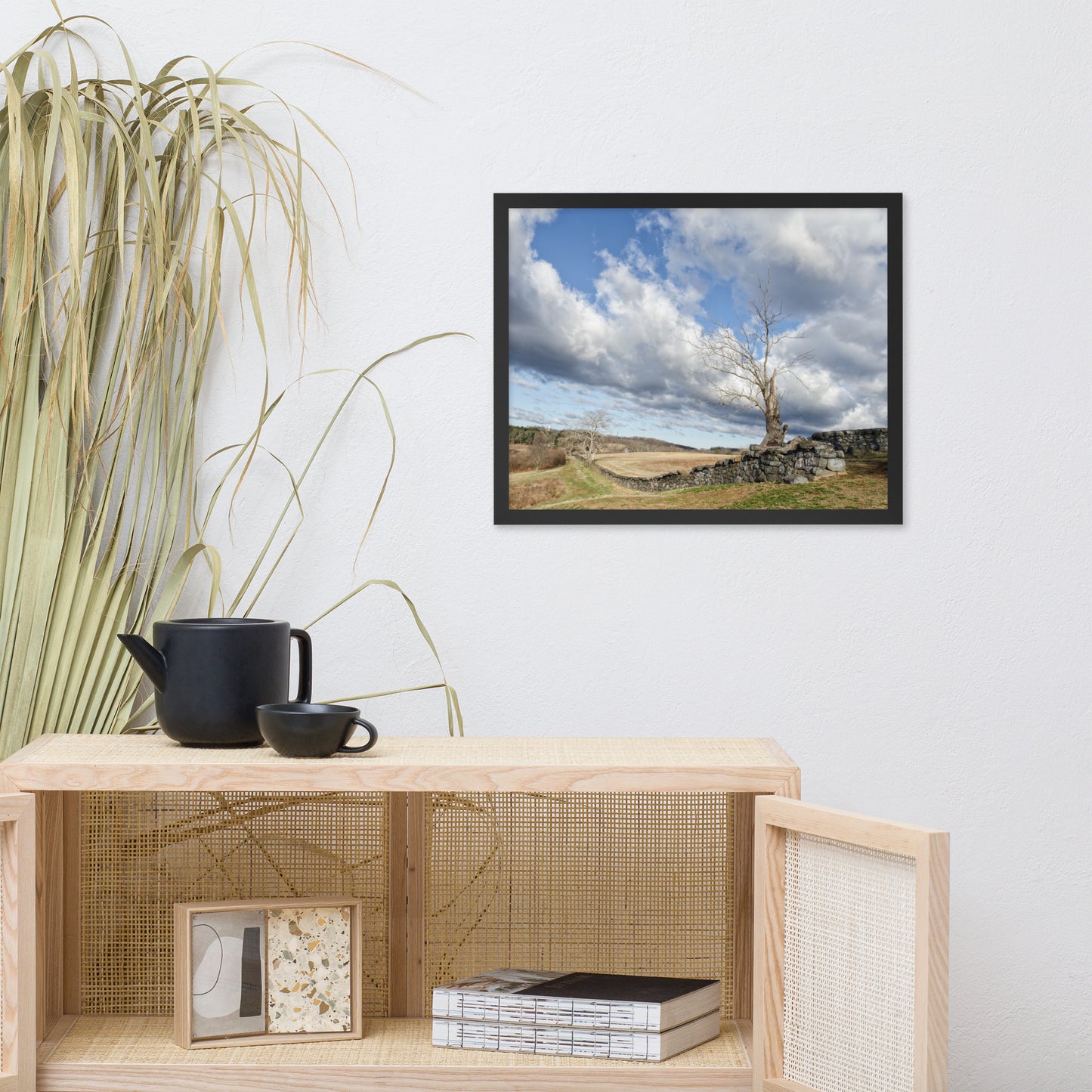 Dead Tree and Stone Wall - Color Framed Photo Wall Art Prints