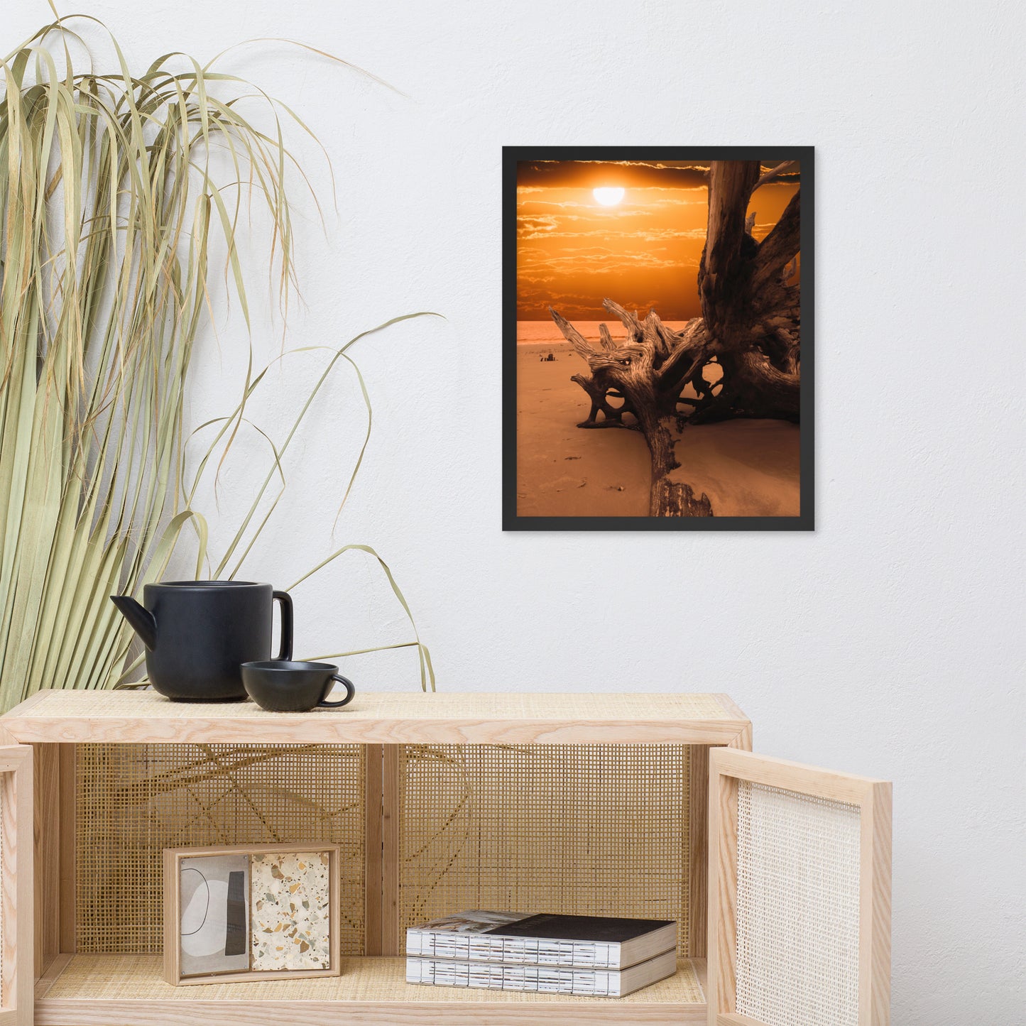 Dried Tree Roots and Sunrise Boneyard Beach Jacksonville Florida 2 Rustic Coastal Landscape Photo Framed Wall Art Print