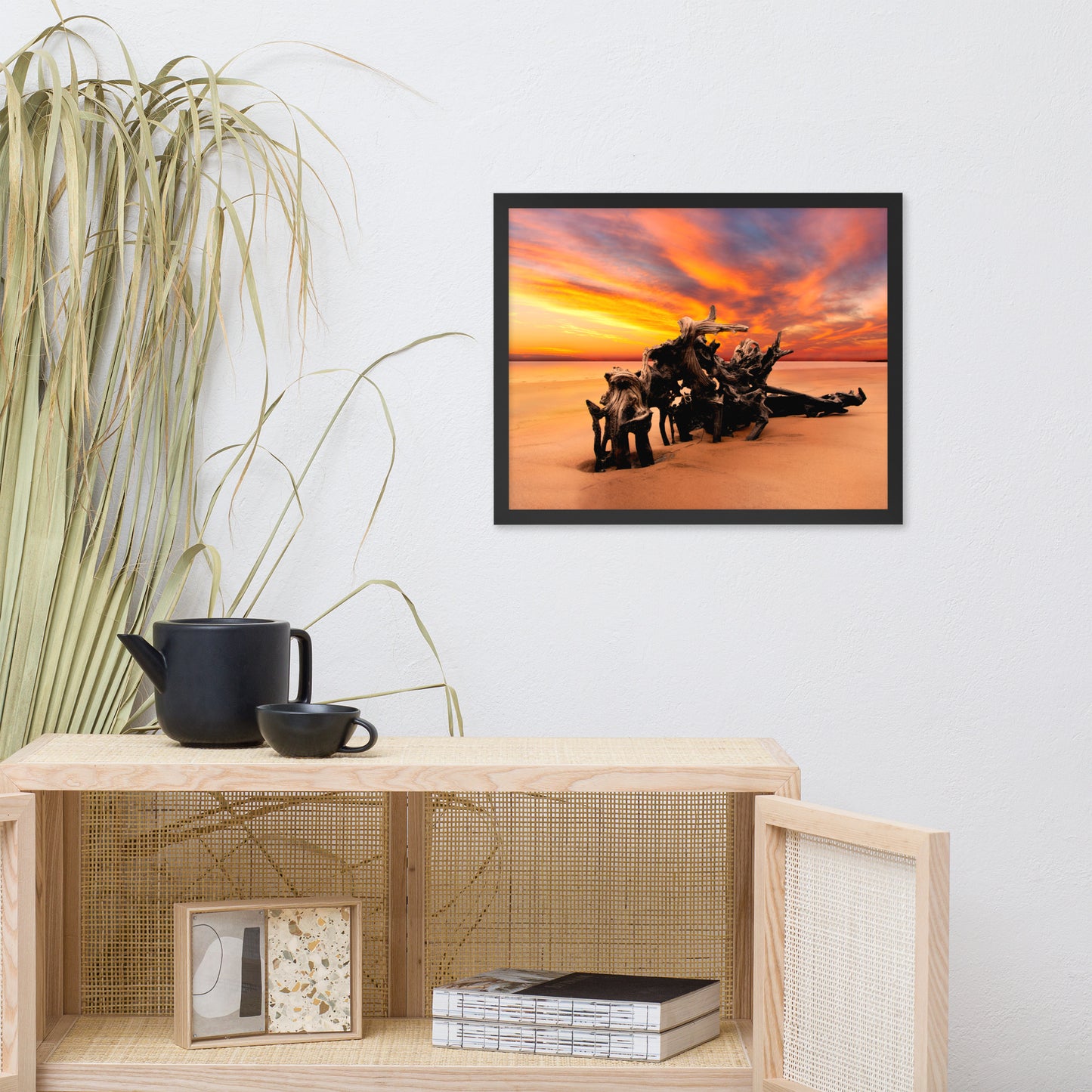 Dried Tree Roots and Sunrise Boneyard Beach Jacksonville Florida Framed Wall Art Print