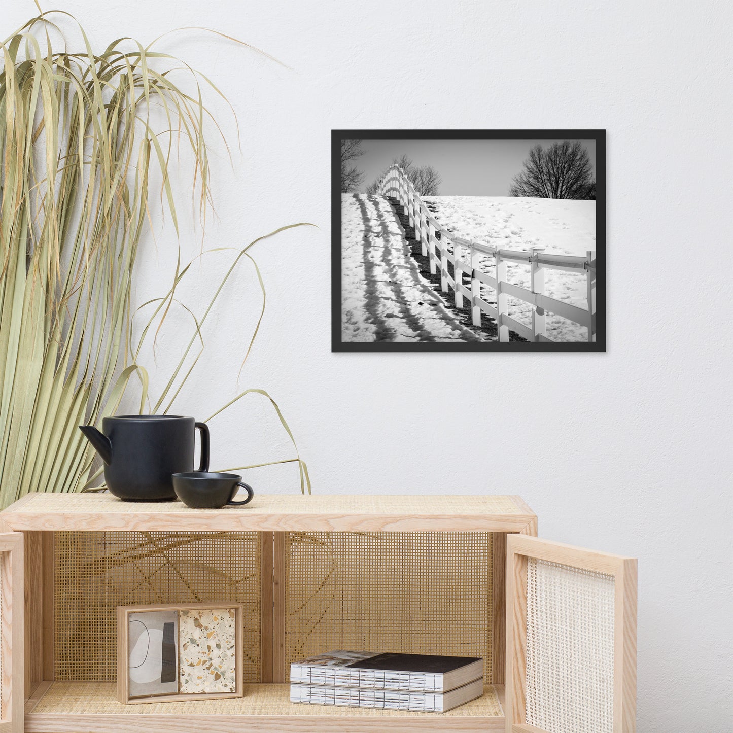 Endless Fences in Black & White Rural Landscape Framed Photo Paper Wall Art Prints