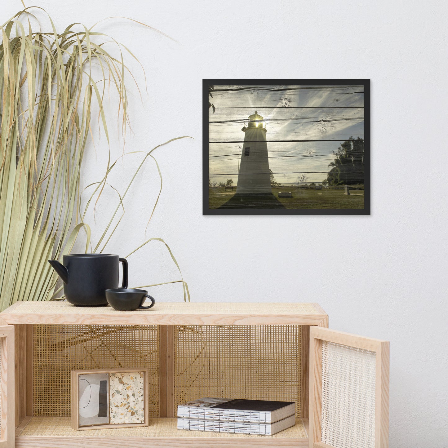 Faux Rustic Reclaimed Wood Turkey Point Lighthouse Framed Photo Wall Art Prints