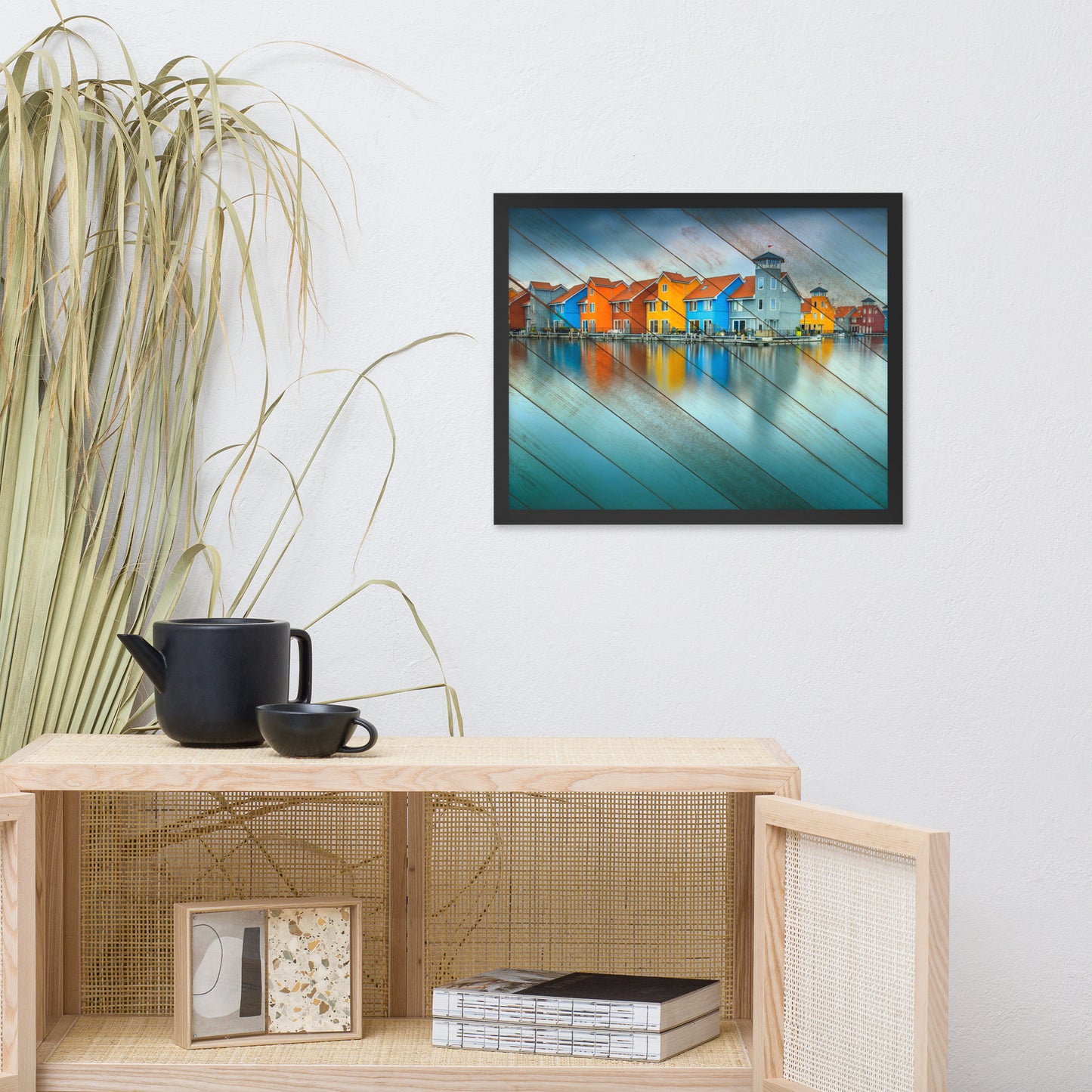 Faux Wood Blue Morning at Waters Edge Framed Photo Paper Wall Art Prints