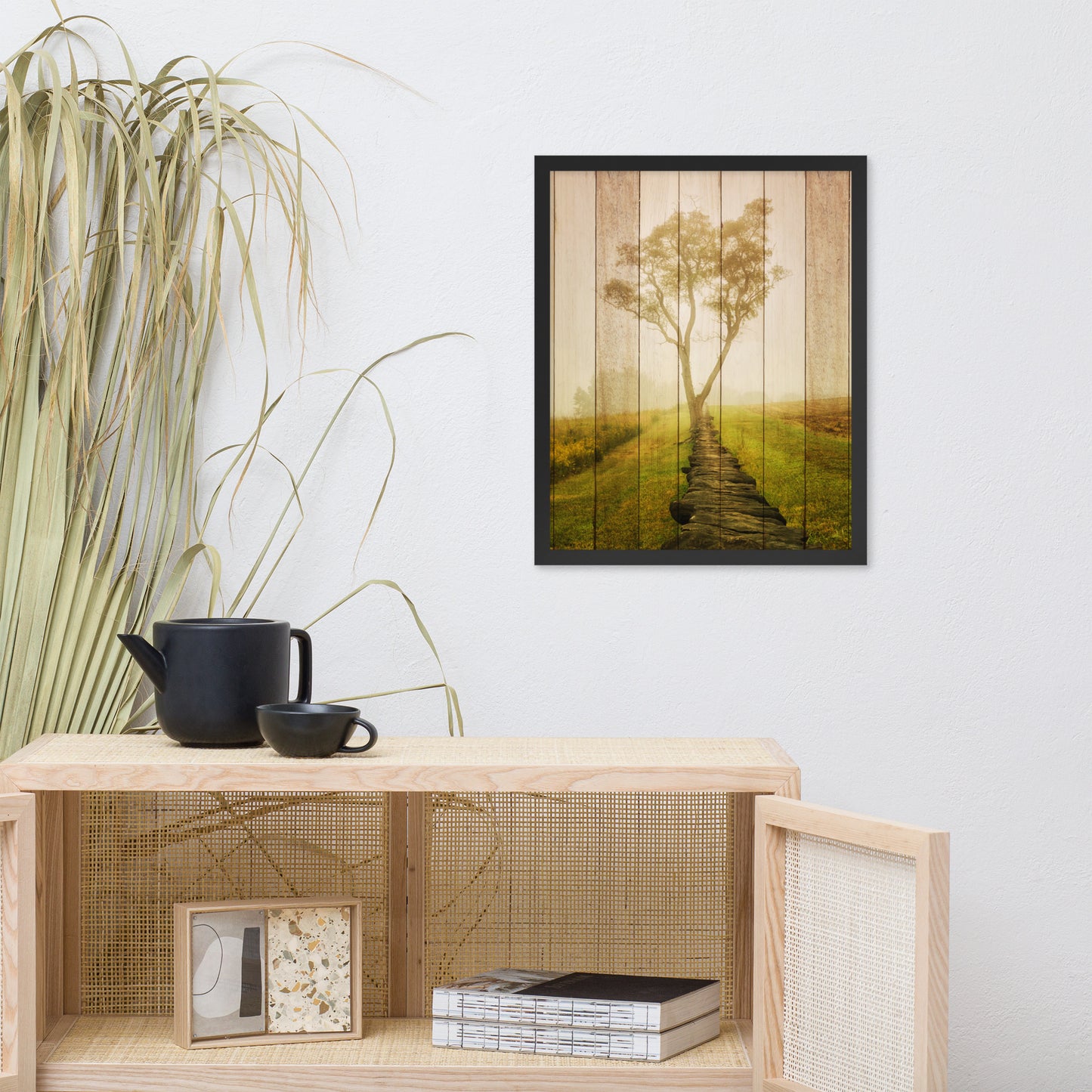 Faux Wood Calming Morning Landscape Framed Photo Wall Art Prints