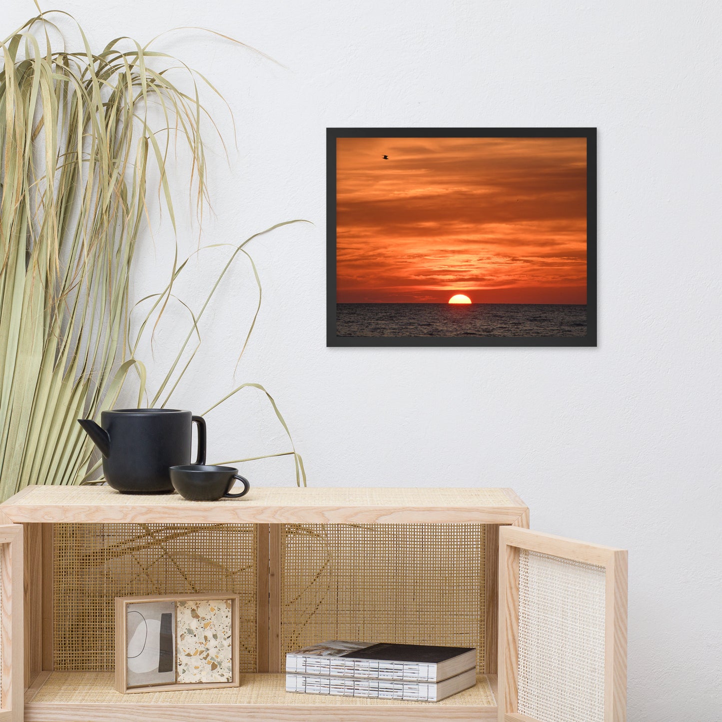 Fire in the Sky Coastal Sunset Landscape Photo Framed Wall Art Print