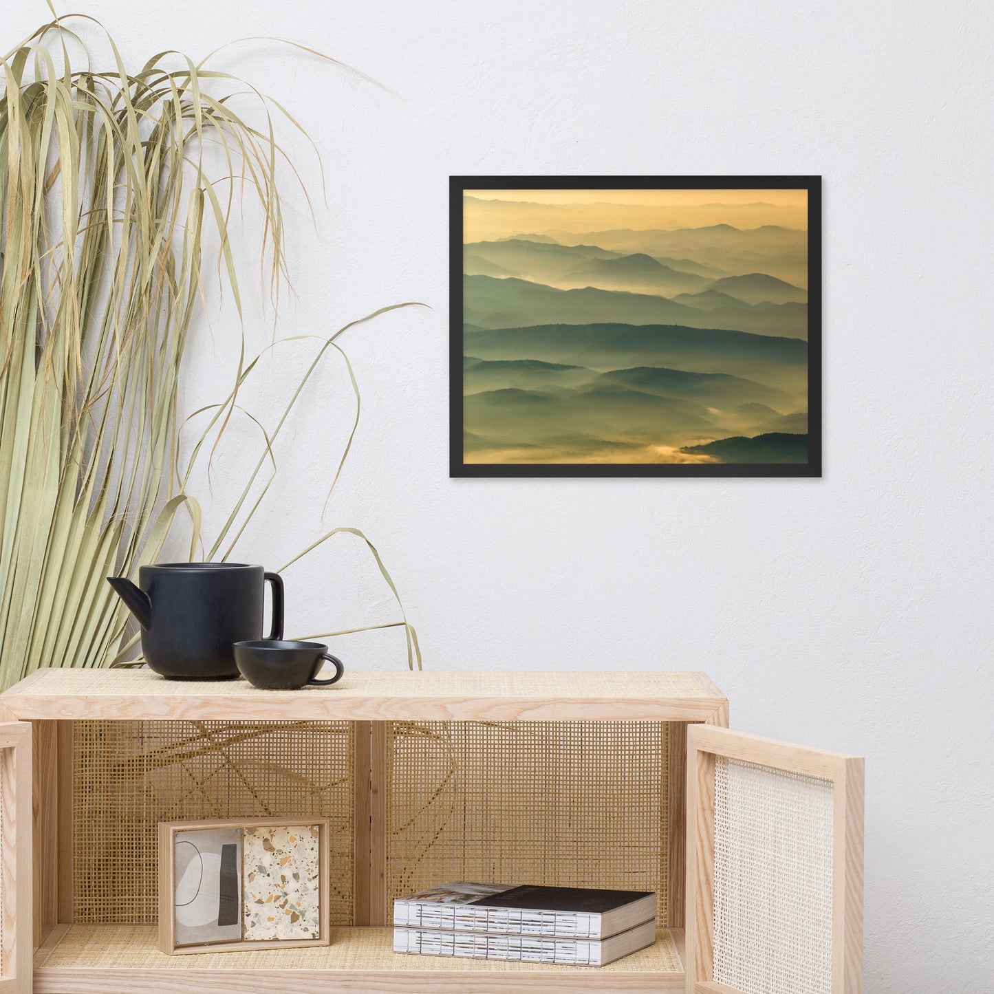 Foggy Mountain Layers at Sunset Landscape Framed Photo Paper Wall Art Prints