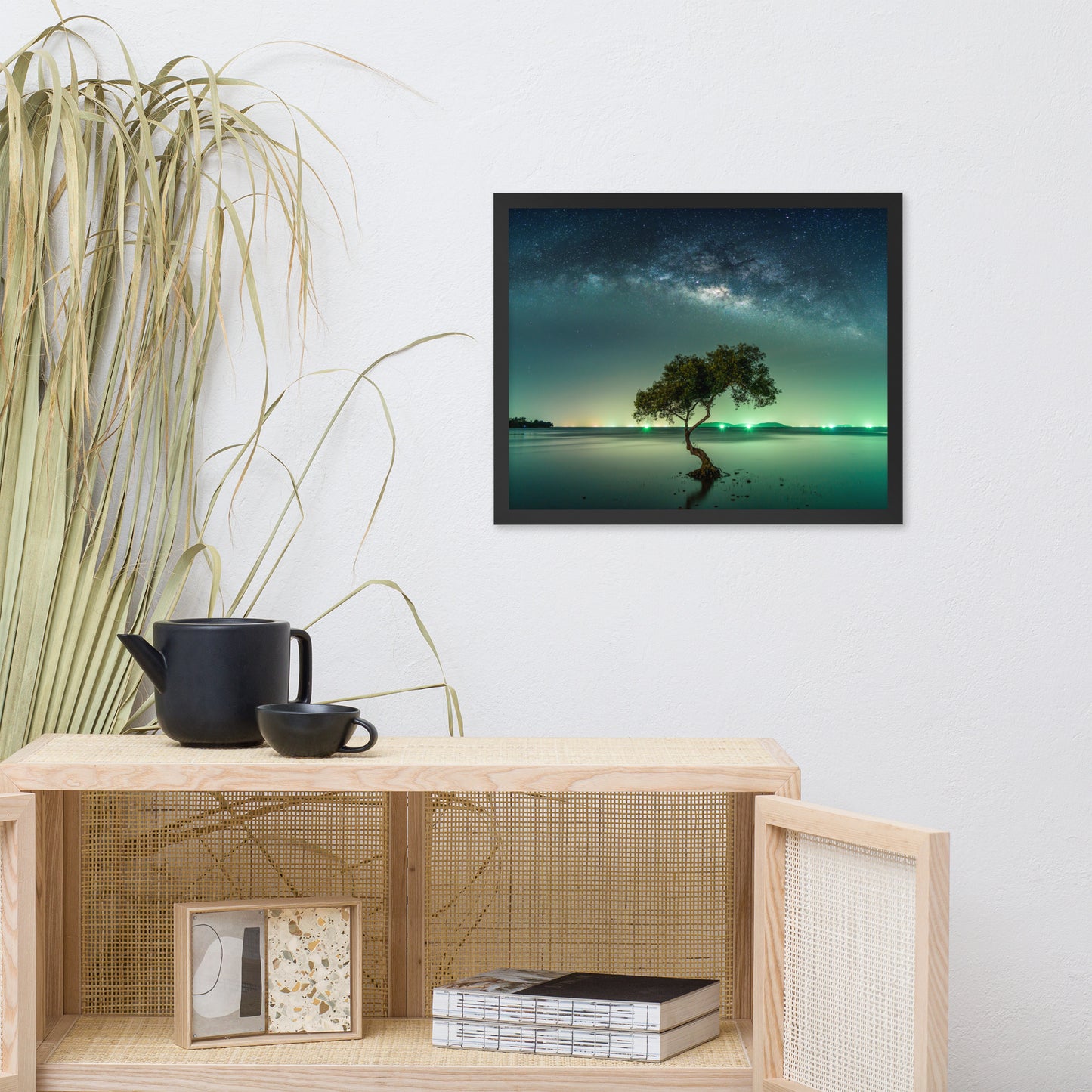 Glowing Milky Way Galaxy with Tree Framed Wall Art Prints