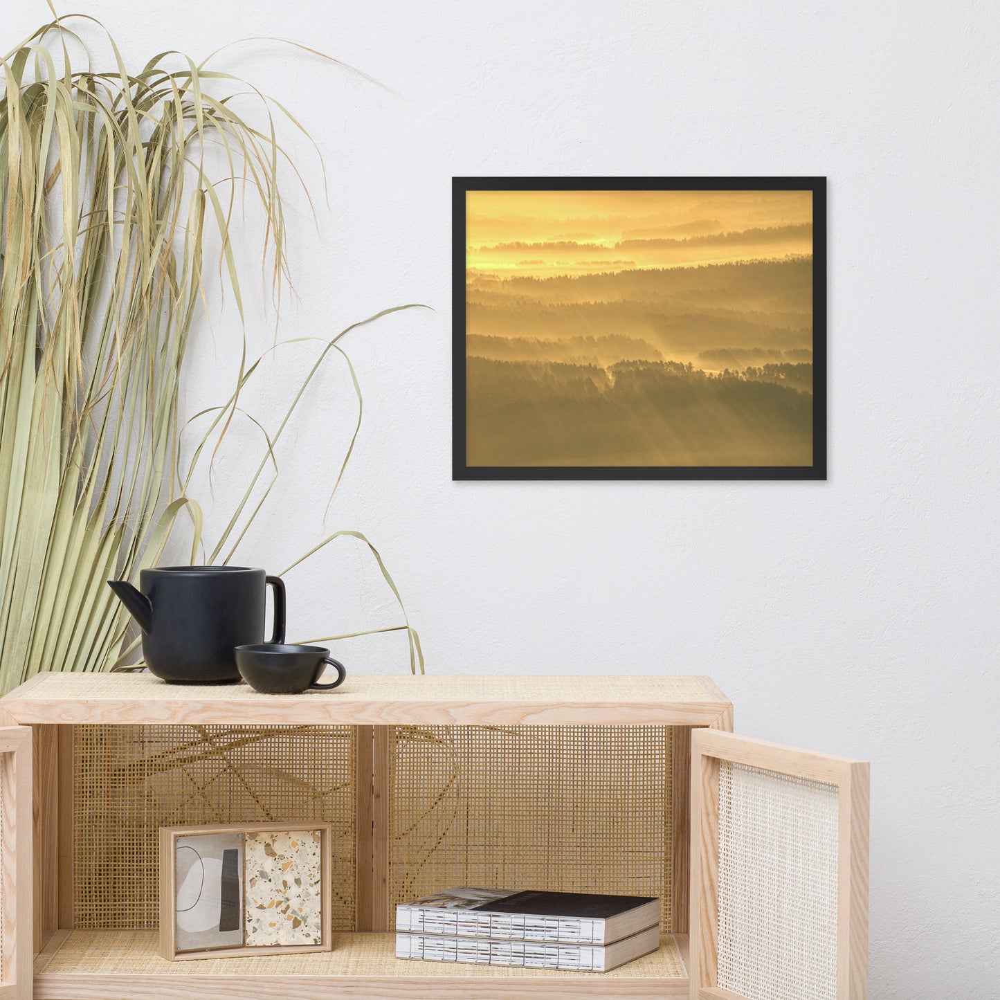 Golden Mist Valley - Hills & Mountain Range Framed Photo Paper Wall Art Prints