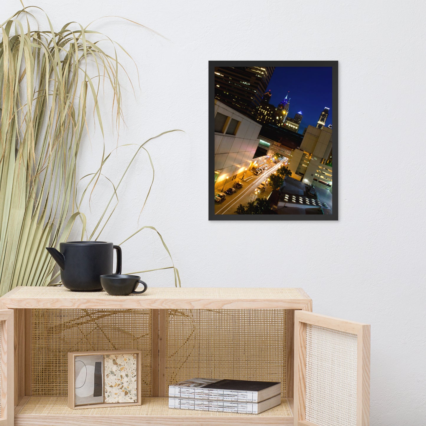 Light Trails in Philly Urban Landscape Photo Framed Wall Art Print