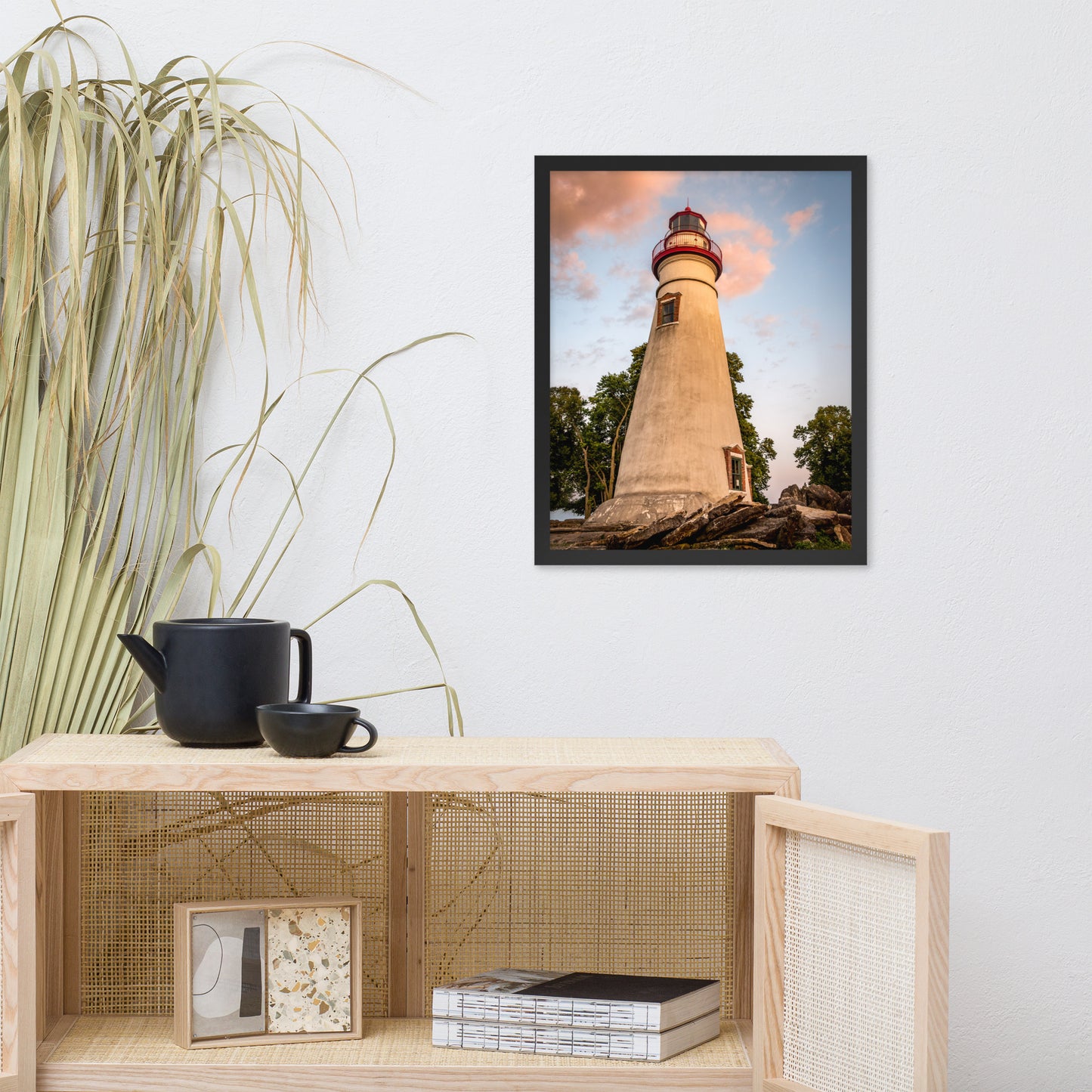 Marblehead Lighthouse at Sunset from the Shore Framed Photo Paper Wall Art Prints