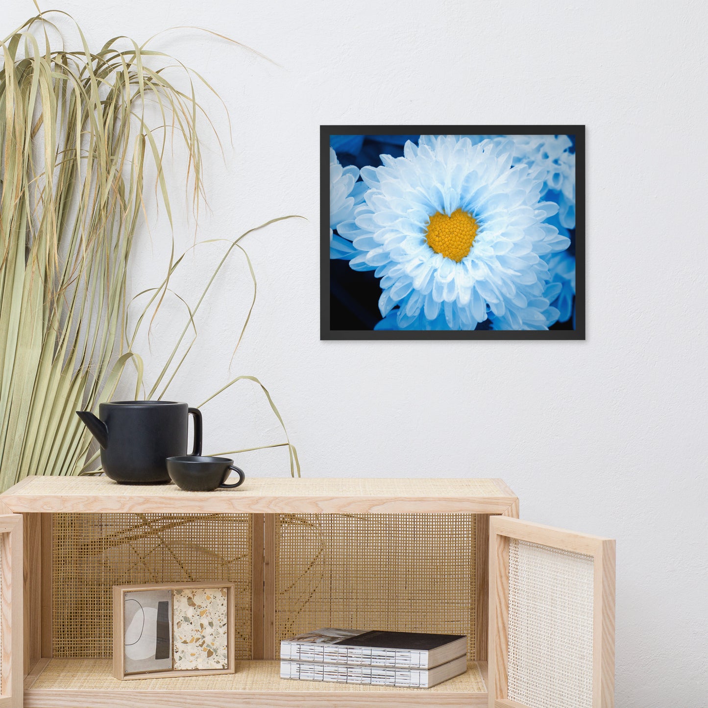Blue Tinted Chrysanthemums For Ukraine Refugees Floral Nature Photo Framed Wall Art Print