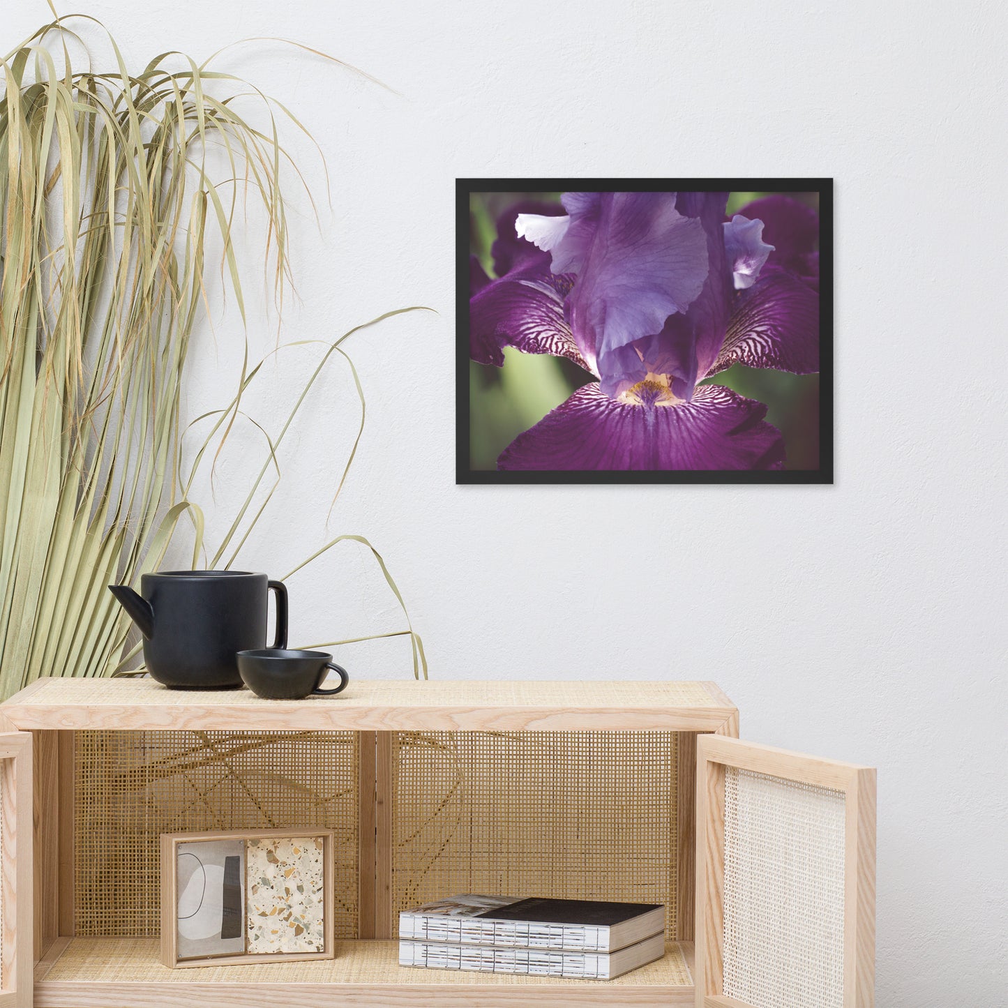 Glowing Iris Moody Midnight Floral Nature Photo Framed Wall Art Print