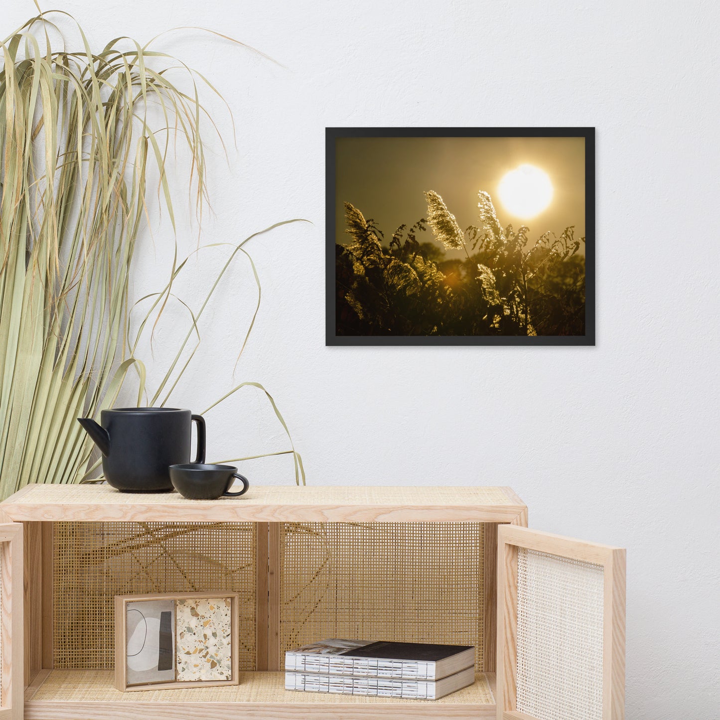 Golden Marsh Weeds Botanical Nature Photo Framed Wall Art Print