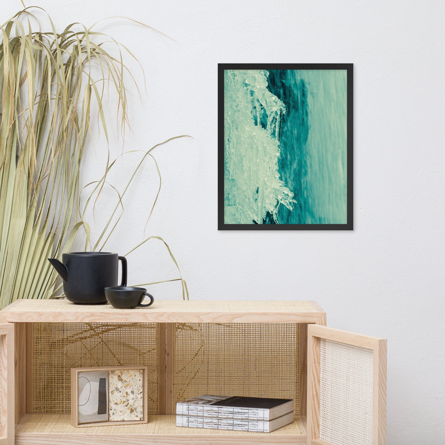 Ice and Falls Nature Photo Framed Wall Art Print