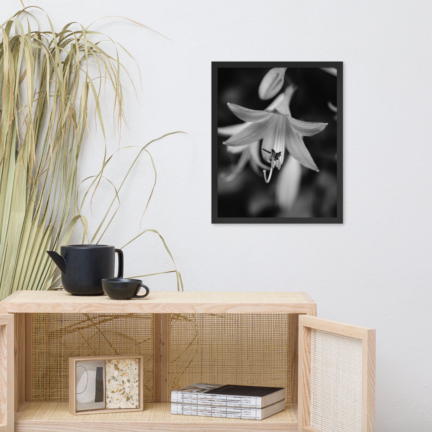 Hosta Bloom Black and White Floral Nature Photo Framed Wall Art Print
