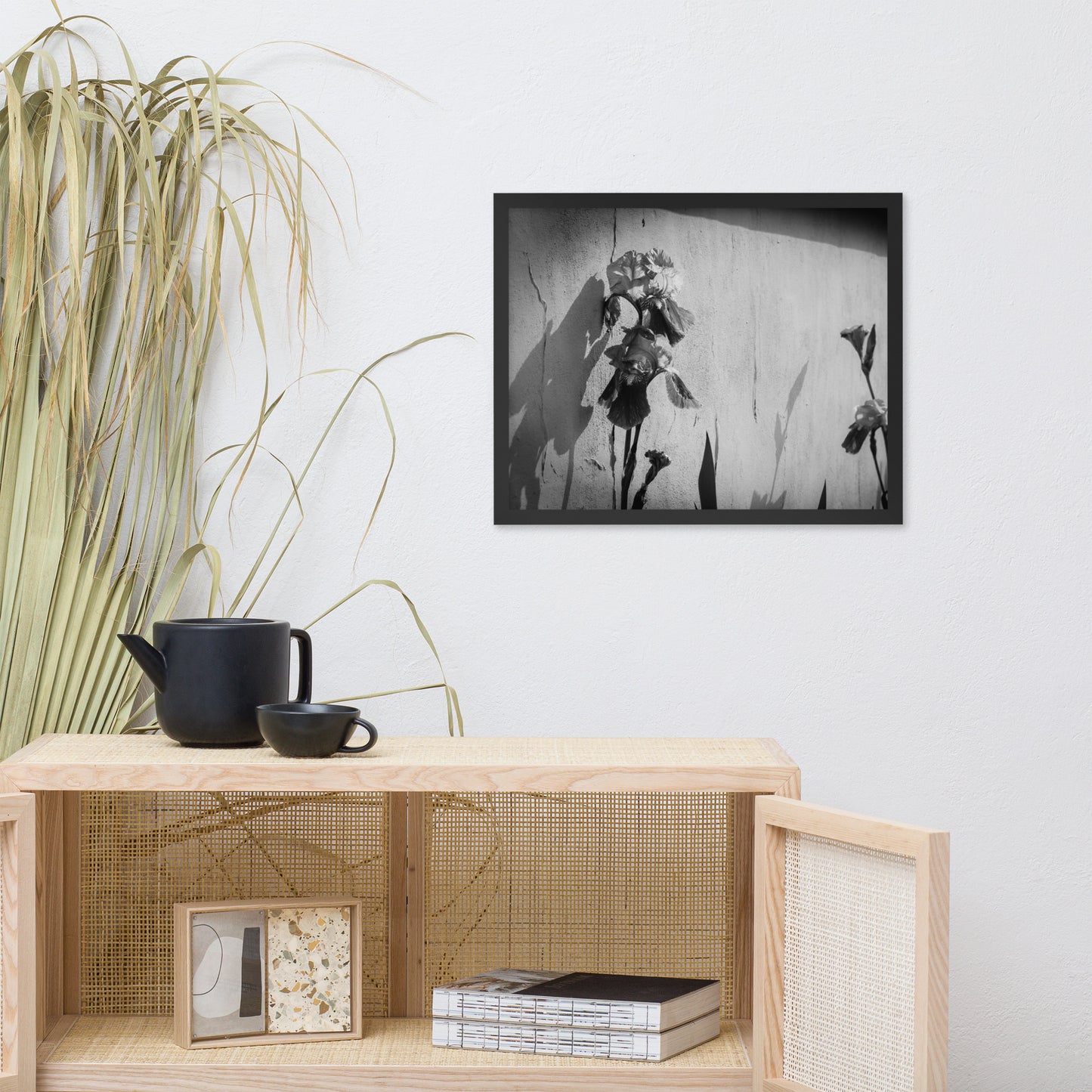Iris on Wall Black and White Floral Nature Photo Framed Wall Art Print