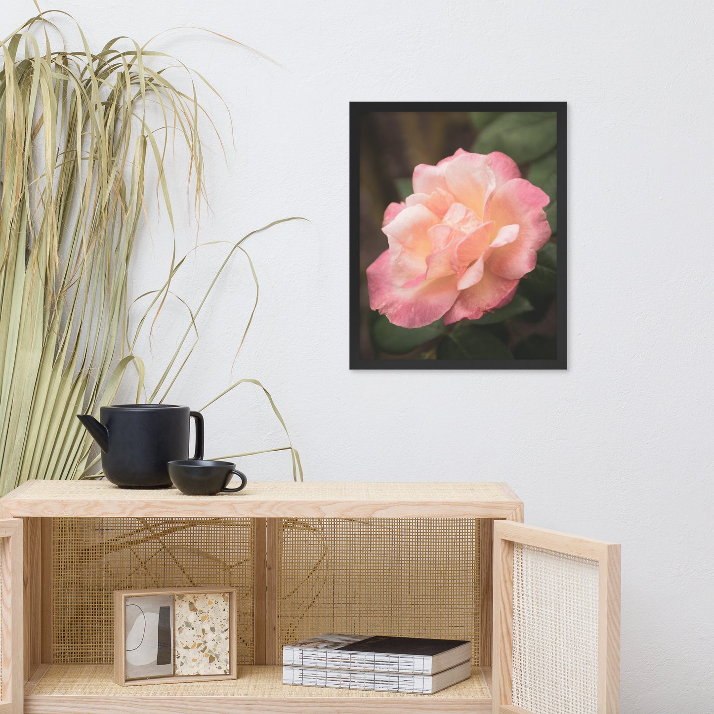 Pink and White Softened Rose Floral Nature Photo Framed Wall Art Print