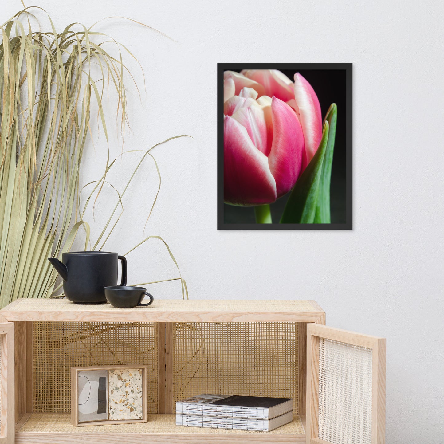 Pink and White Tulip Floral Nature Photo Framed Wall Art Print
