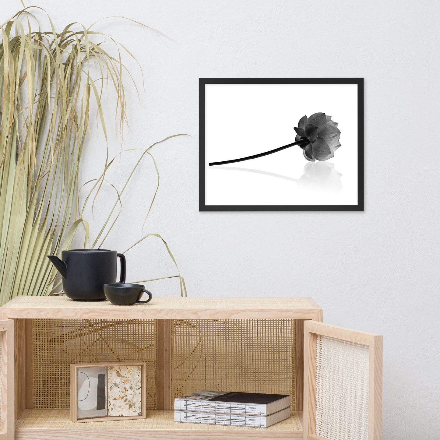 Resting Lotus Flower Black and White Effect Framed Photo Paper Poster