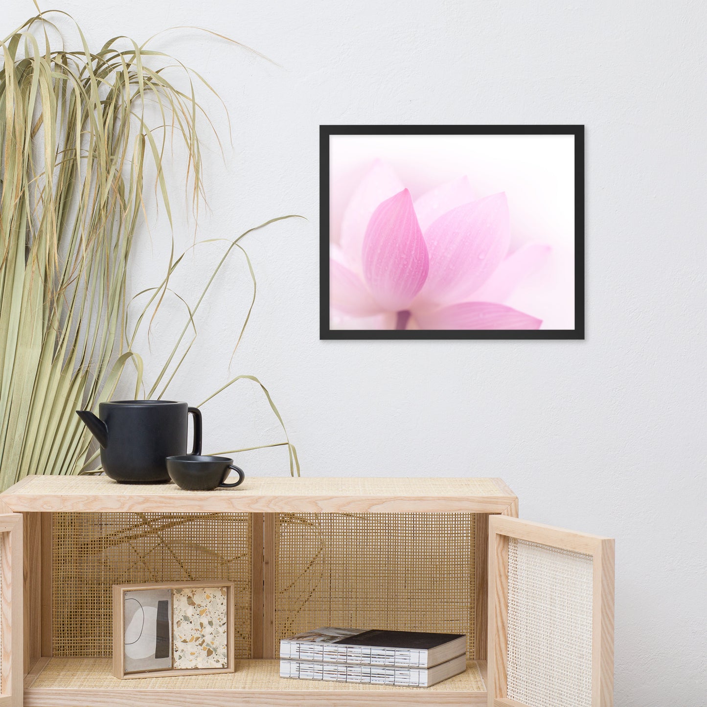 Peaceful Close-up Pink Lotus Petal Floral Framed Nature Photo Paper Poster