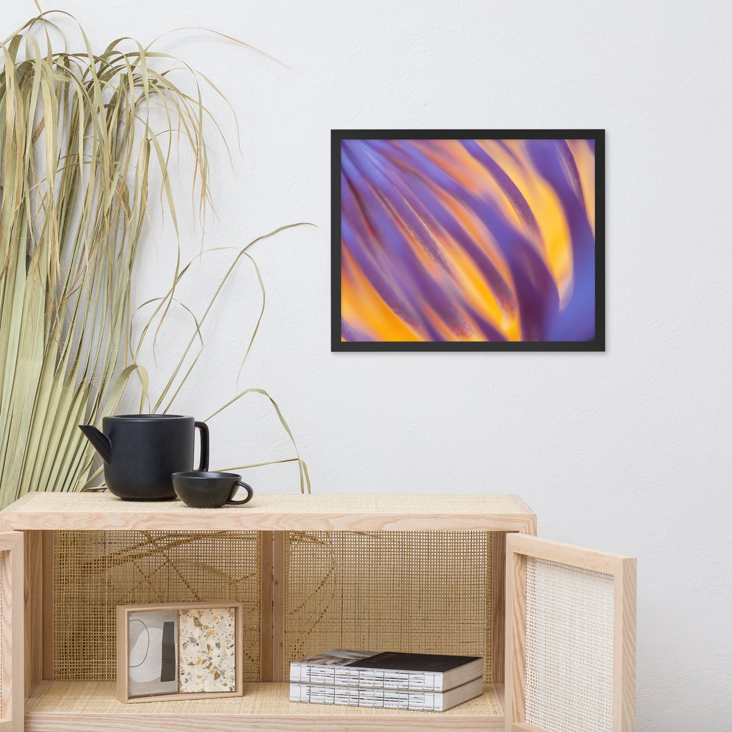 Purple and Yellow Lotus Flower Filaments Framed Photo Paper Poster - Nature Photography