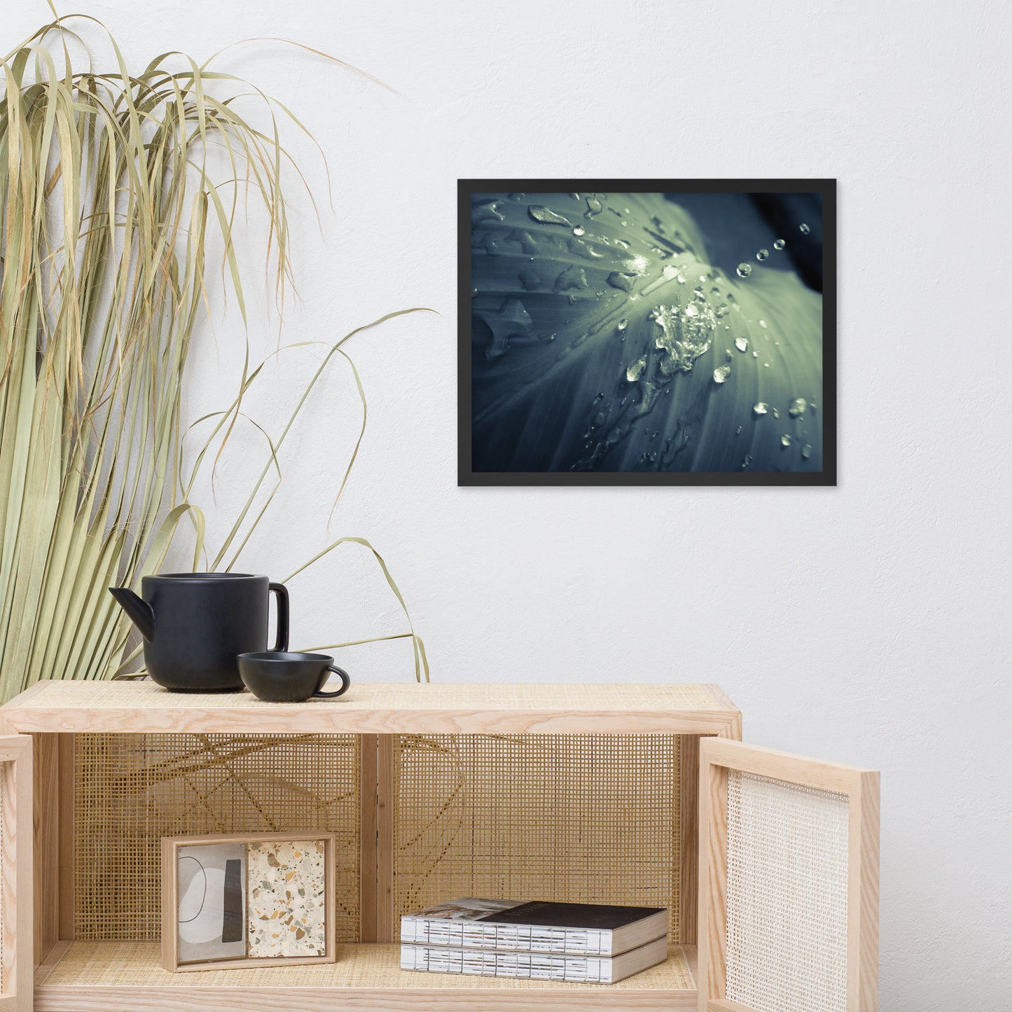 Rain Dropping on Canna Leaf Botanical Nature Photo Framed Wall Art Print