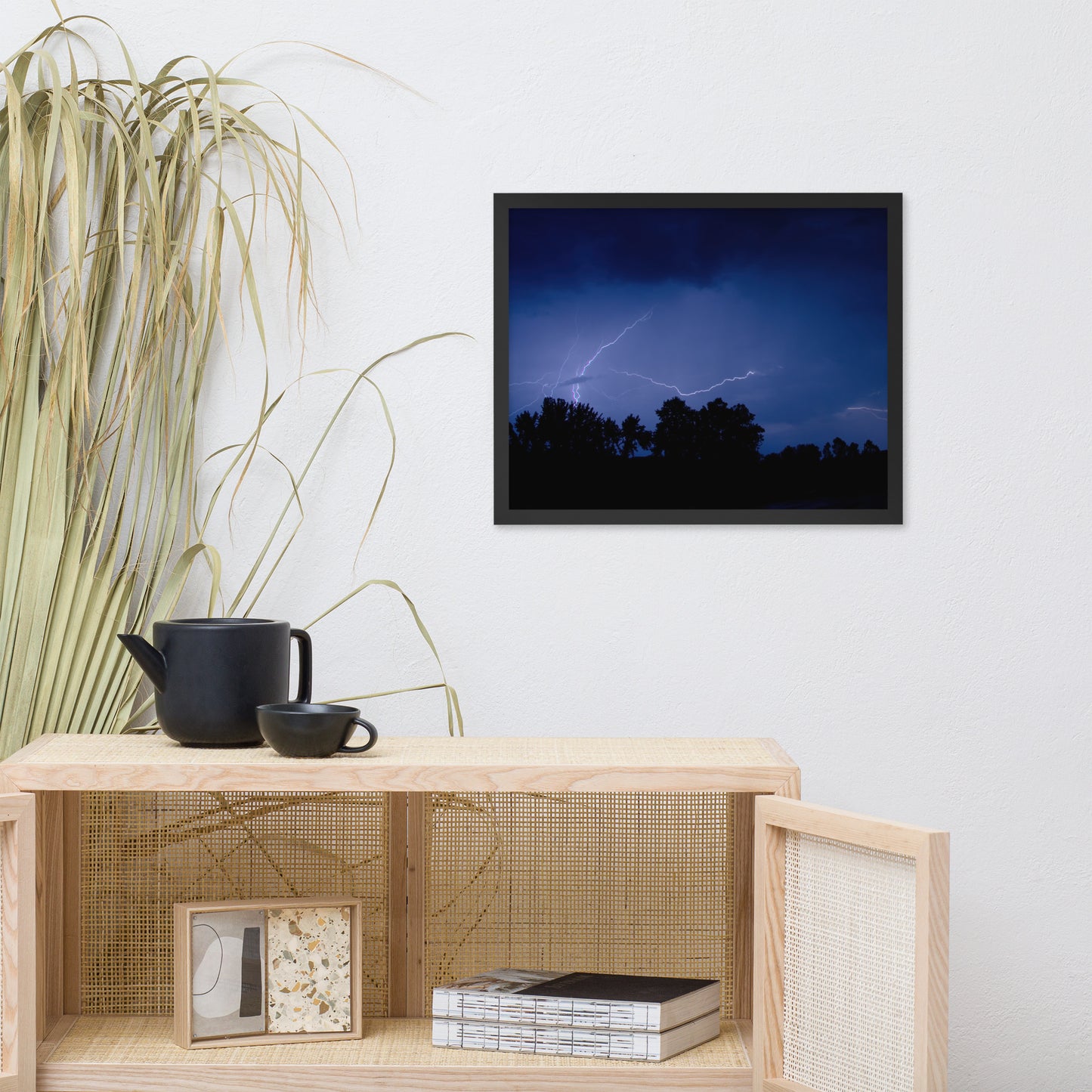 Lightning Over The Valley Urban Landscape Photo Framed Wall Art Print