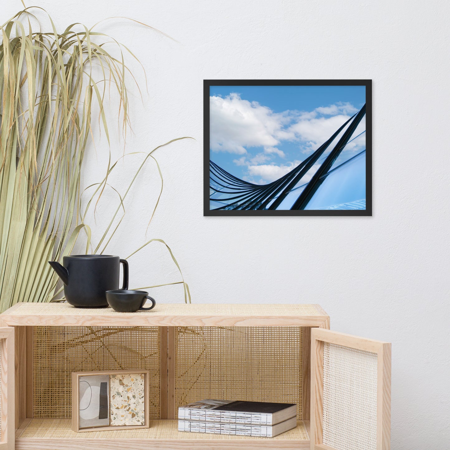 Glass and Azure Architectural Photograph Framed Wall Art Print