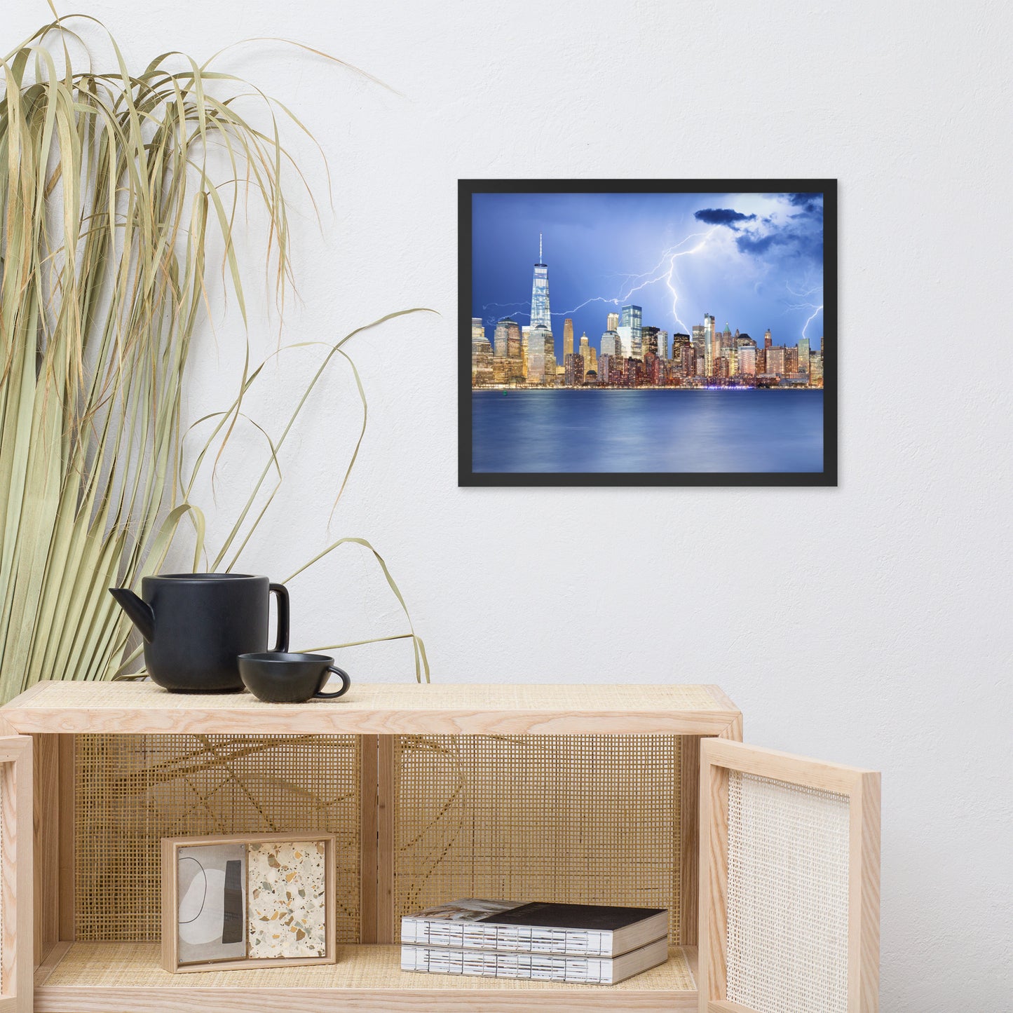 Electrifying New York Lightning Strikes the Skyline Architectural Photograph Framed Wall Art Print