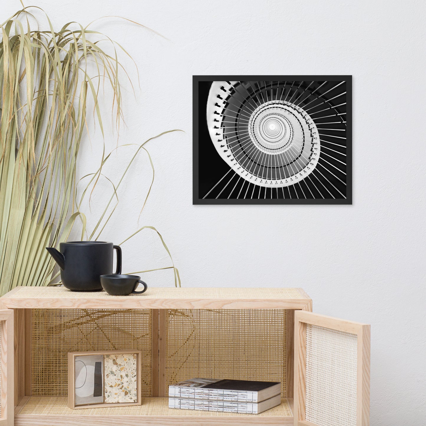 Never Ending Ascent - Equiangular Spiral Black And White Architectural Photograph Framed Wall Art Print