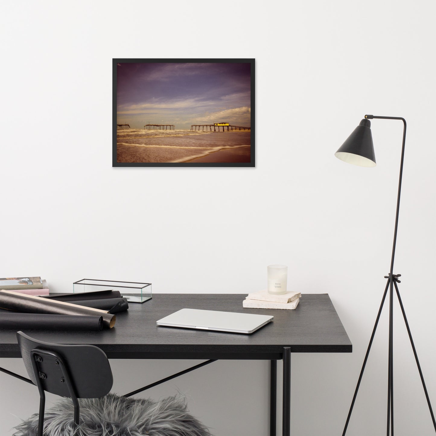 Real Estate Office Wall Decor: Aged View of Frisco Pier Beach / Coastal / Seascape / Rustic / Nature / Landscape Photograph Framed Wall Art Print - Wall Decor - Artwork