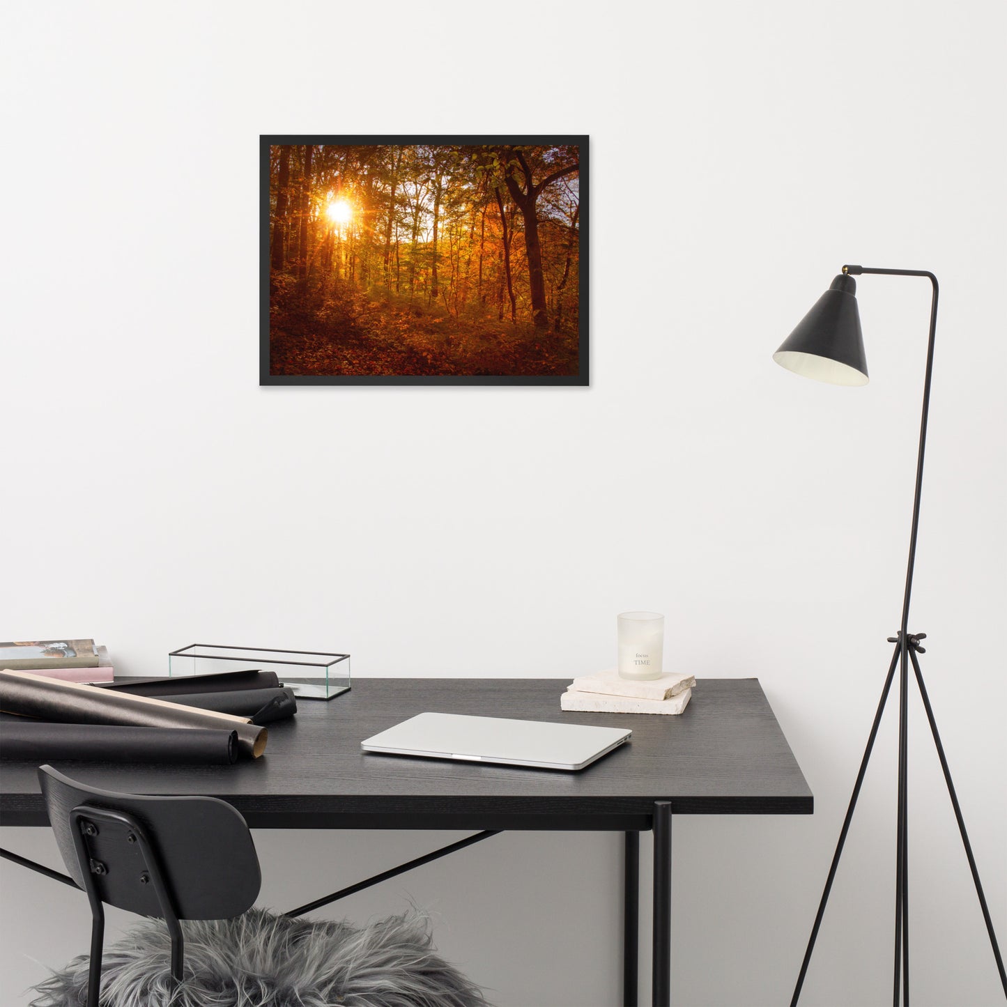 Autumn Sunset in the Trees Rural Landscape Framed Photo Paper Wall Art Prints
