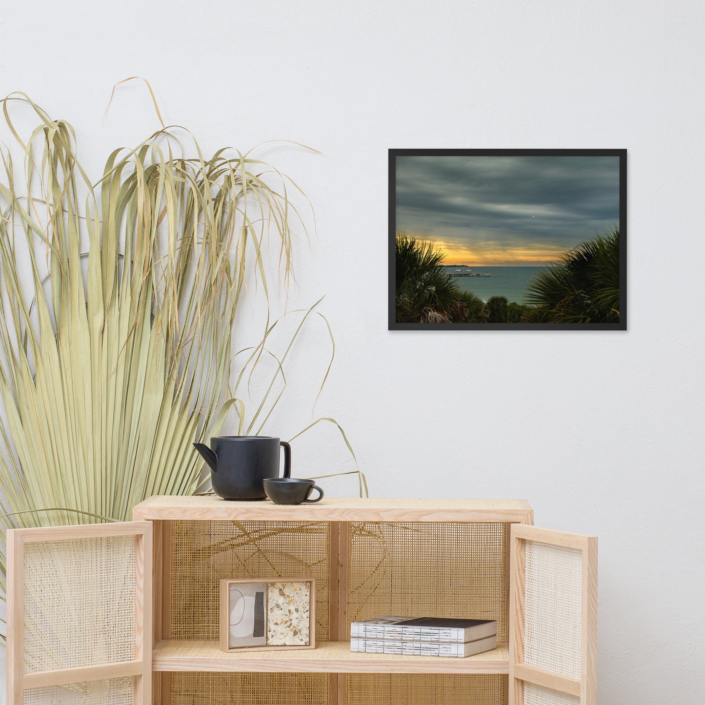 Cloudy Rainy Sunset De Soto Beach Framed Photo Paper Wall Art Prints