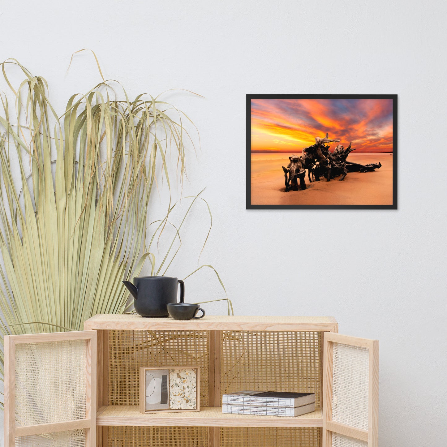 Dried Tree Roots and Sunrise Boneyard Beach Jacksonville Florida Framed Wall Art Print