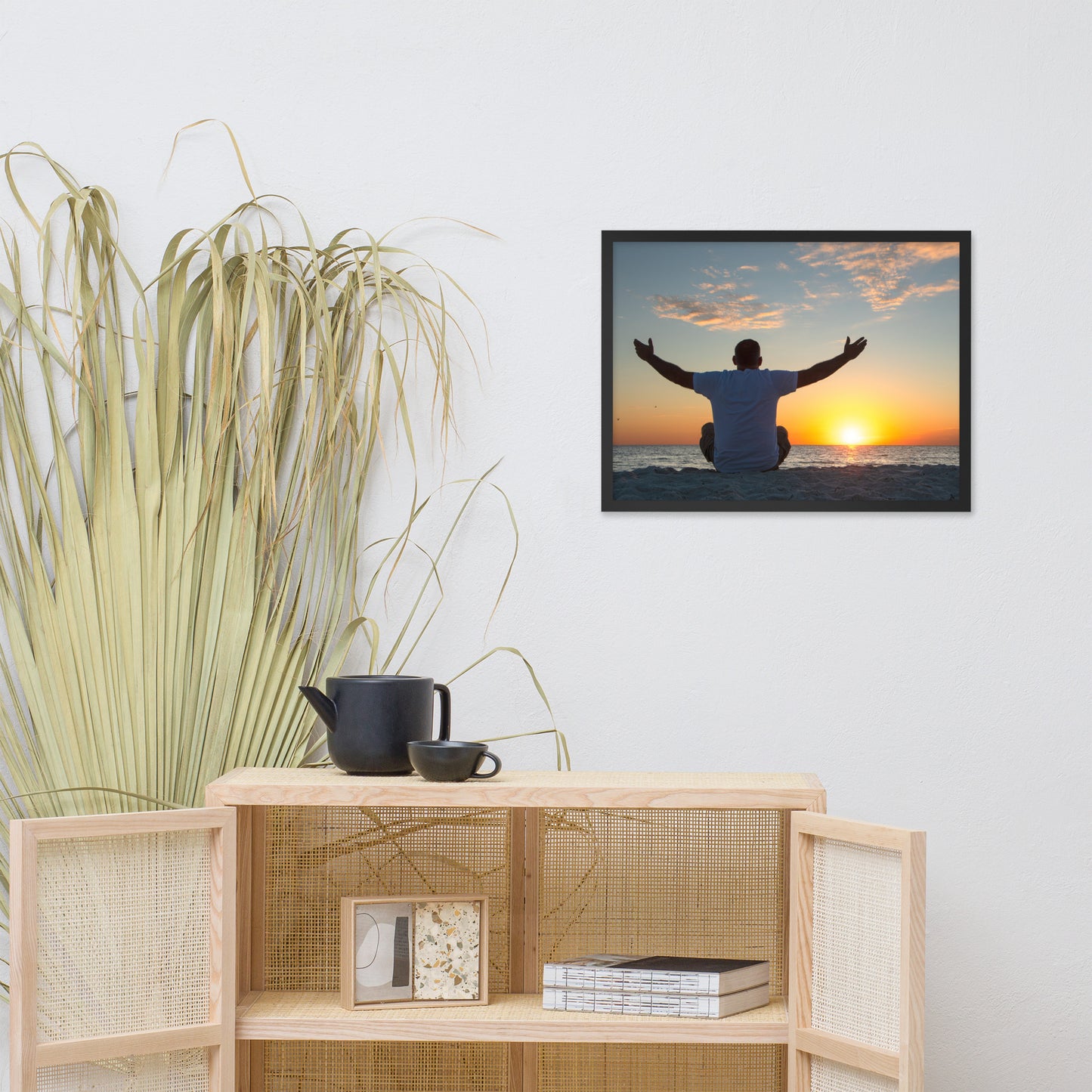 Embrace The Light Sunset Coastal Landscape Photo Framed Wall Art Print