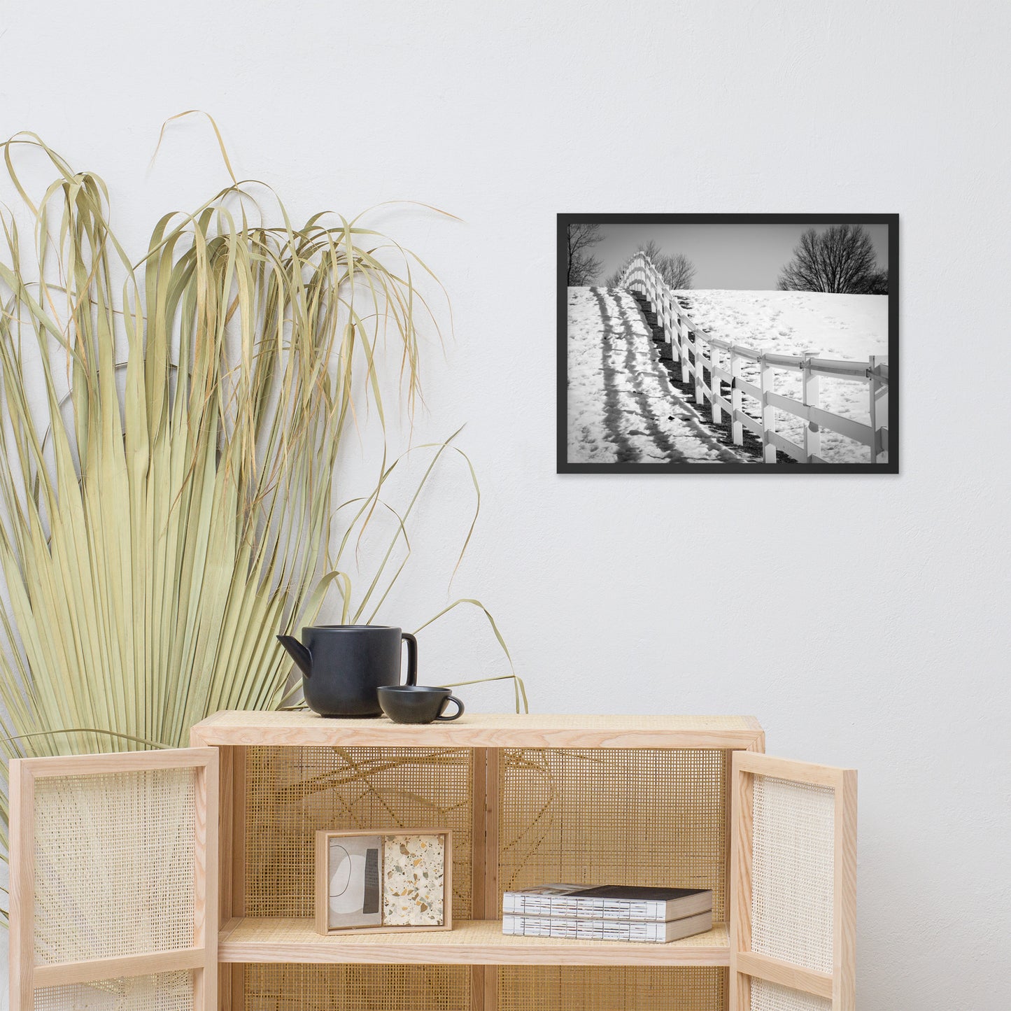 Endless Fences in Black & White Rural Landscape Framed Photo Paper Wall Art Prints