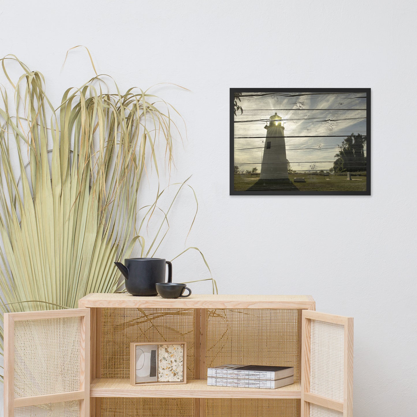 Faux Rustic Reclaimed Wood Turkey Point Lighthouse Framed Photo Wall Art Prints