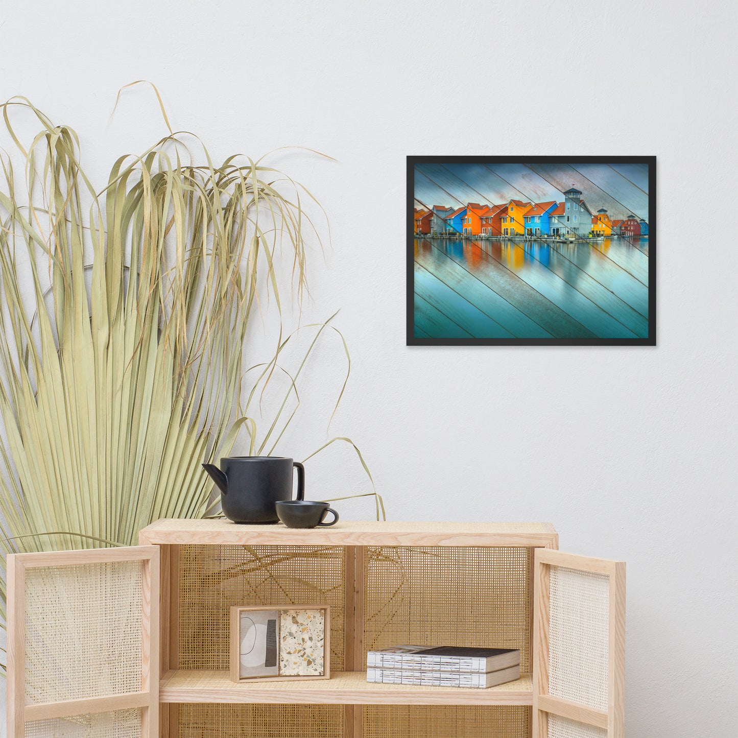 Faux Wood Blue Morning at Waters Edge Framed Photo Paper Wall Art Prints