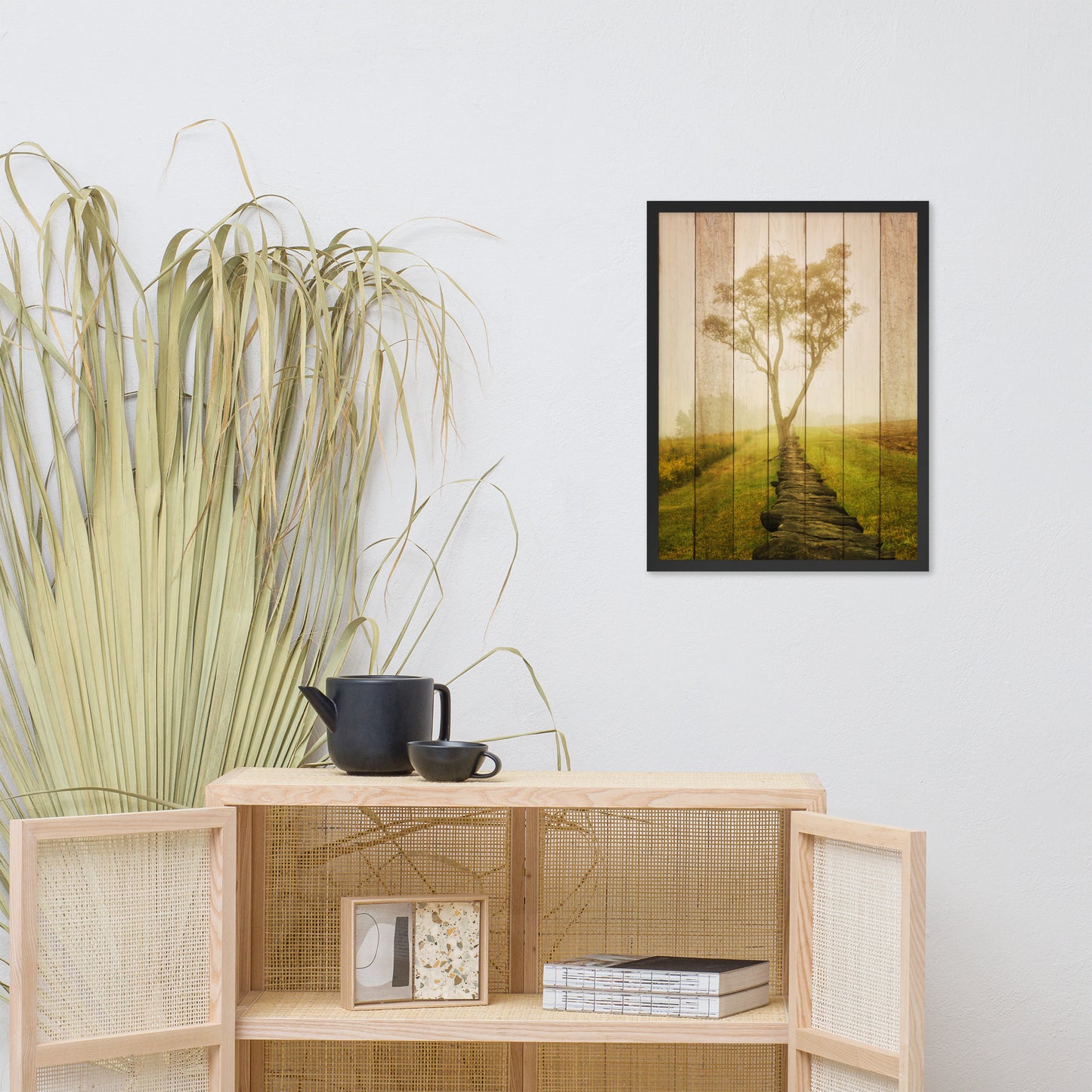 Faux Wood Calming Morning Landscape Framed Photo Wall Art Prints