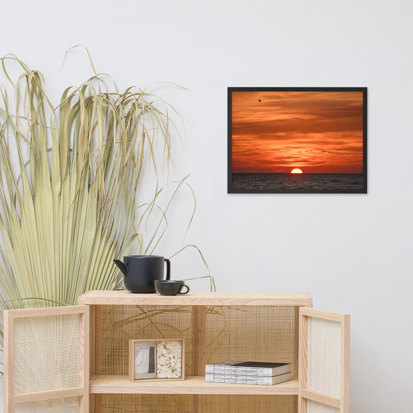 Fire in the Sky Coastal Sunset Landscape Photo Framed Wall Art Print