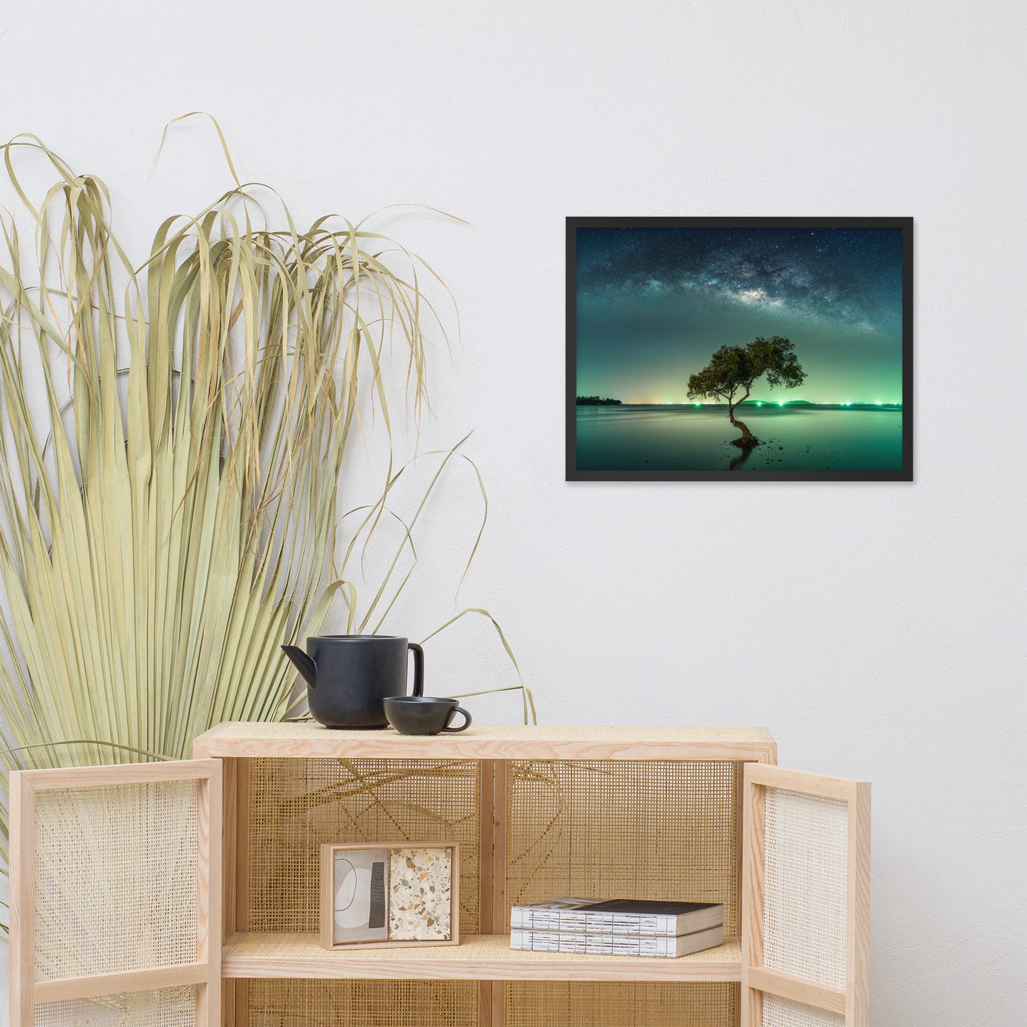 Glowing Milky Way Galaxy with Tree Framed Wall Art Prints