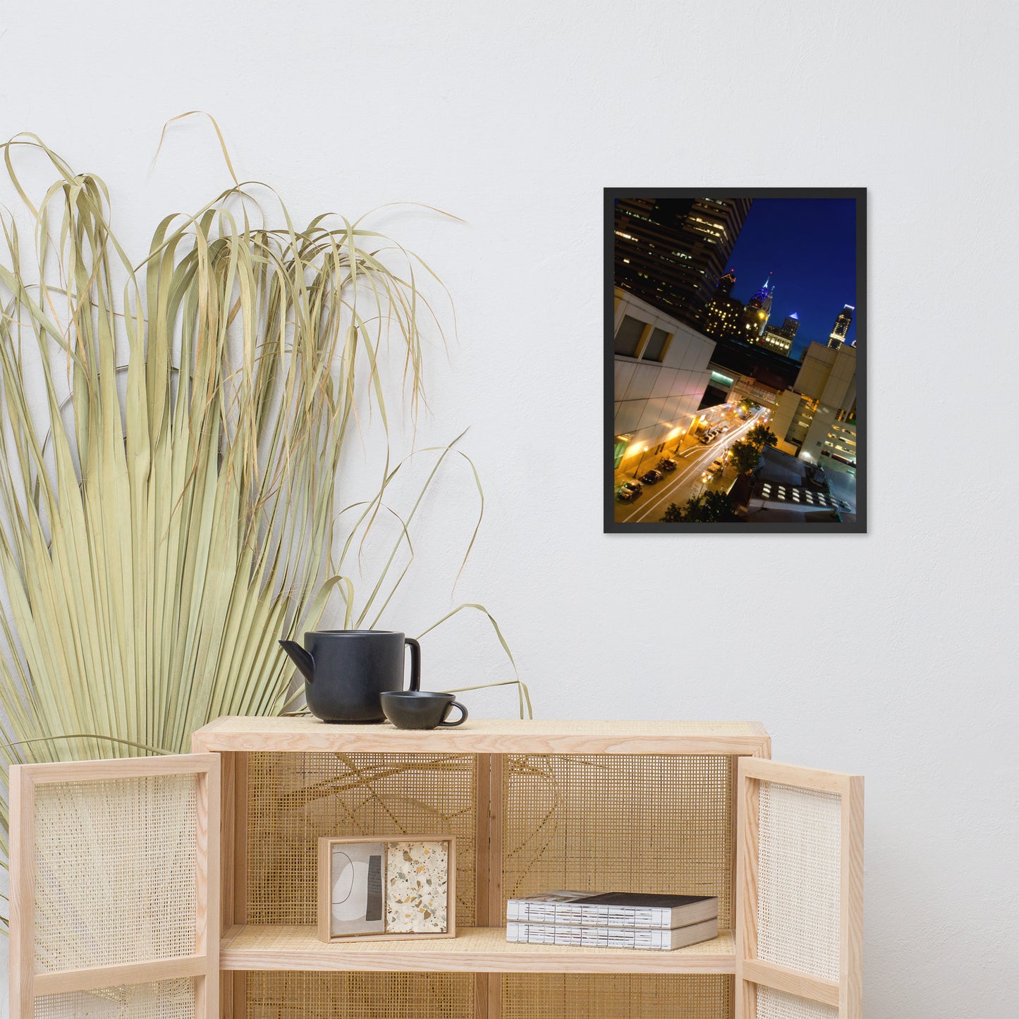 Light Trails in Philly Urban Landscape Photo Framed Wall Art Print