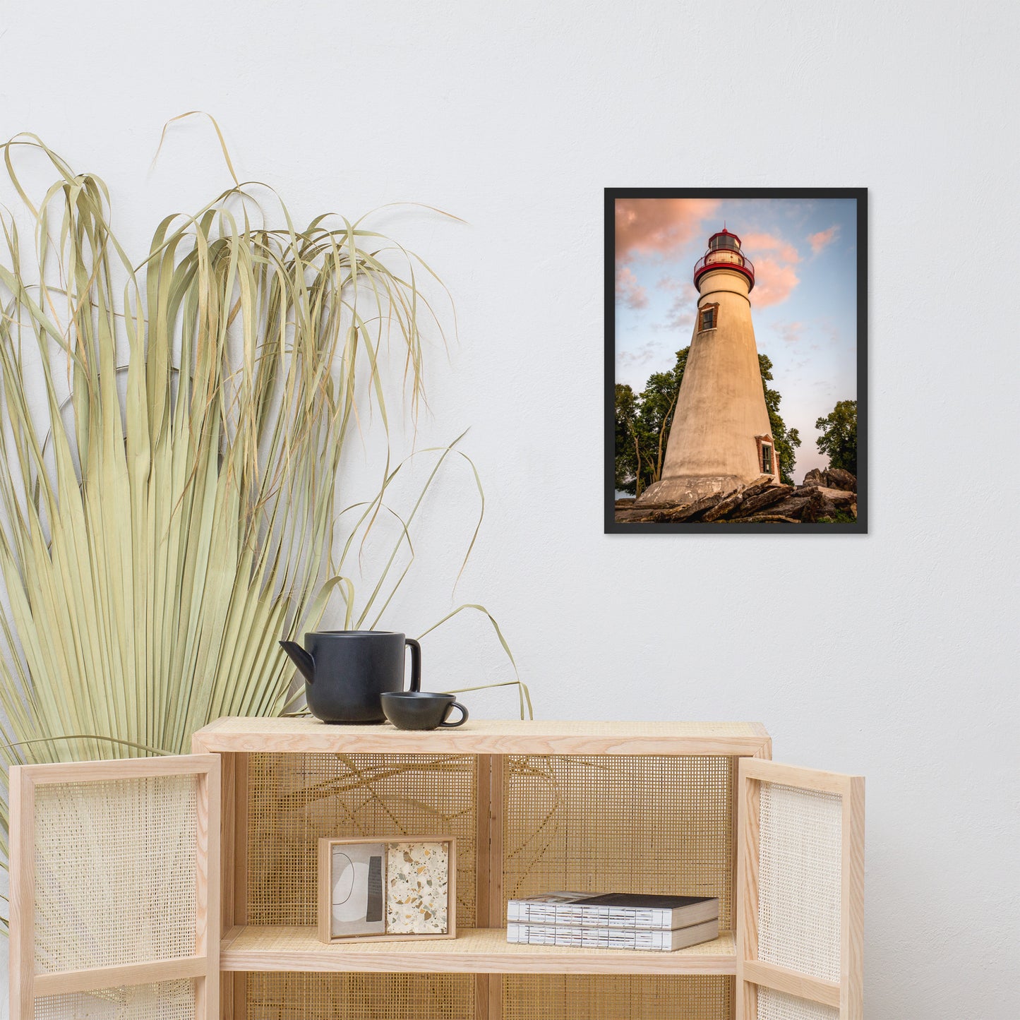 Marblehead Lighthouse at Sunset from the Shore Framed Photo Paper Wall Art Prints