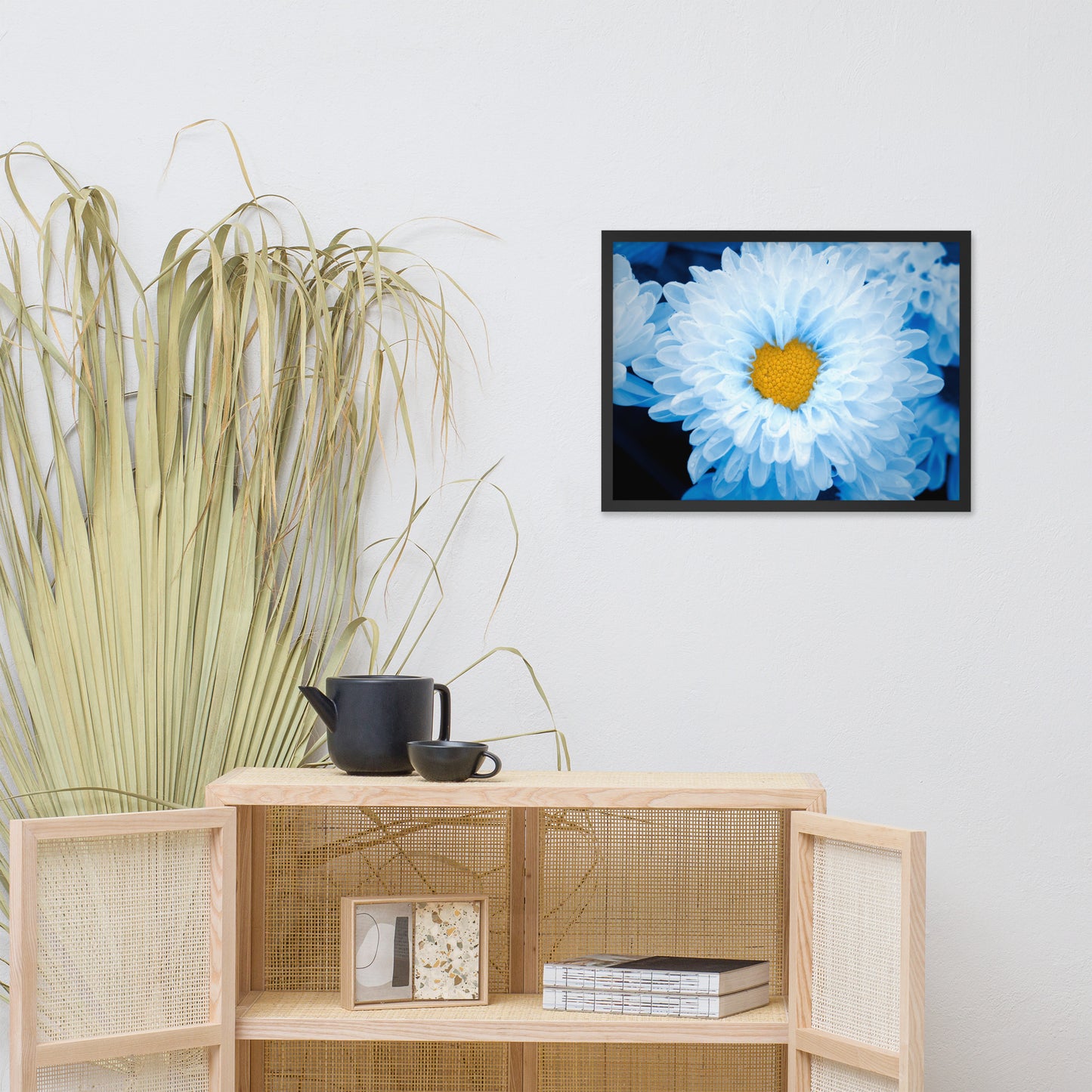 Blue Tinted Chrysanthemums For Ukraine Refugees Floral Nature Photo Framed Wall Art Print