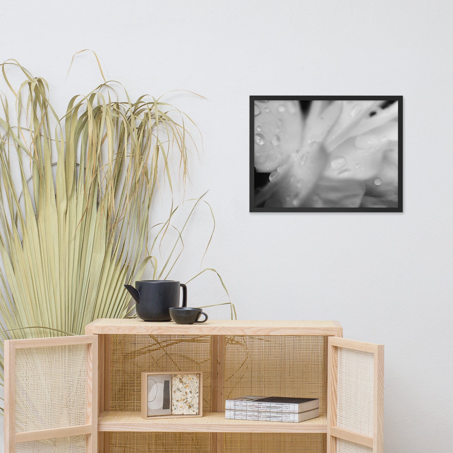 Delicate Rose Petals Black and White Floral Nature Photo Framed Wall Art Print
